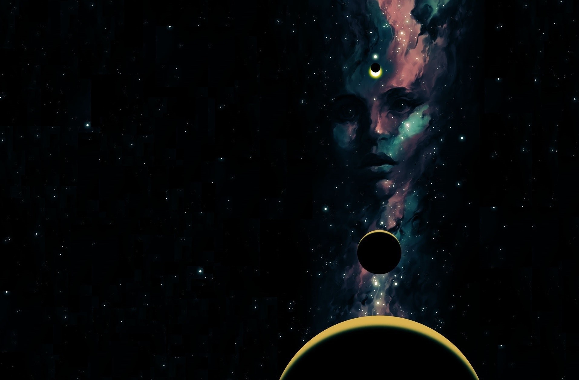 Cosmic Face with Planets and Nebula HD Wallpaper