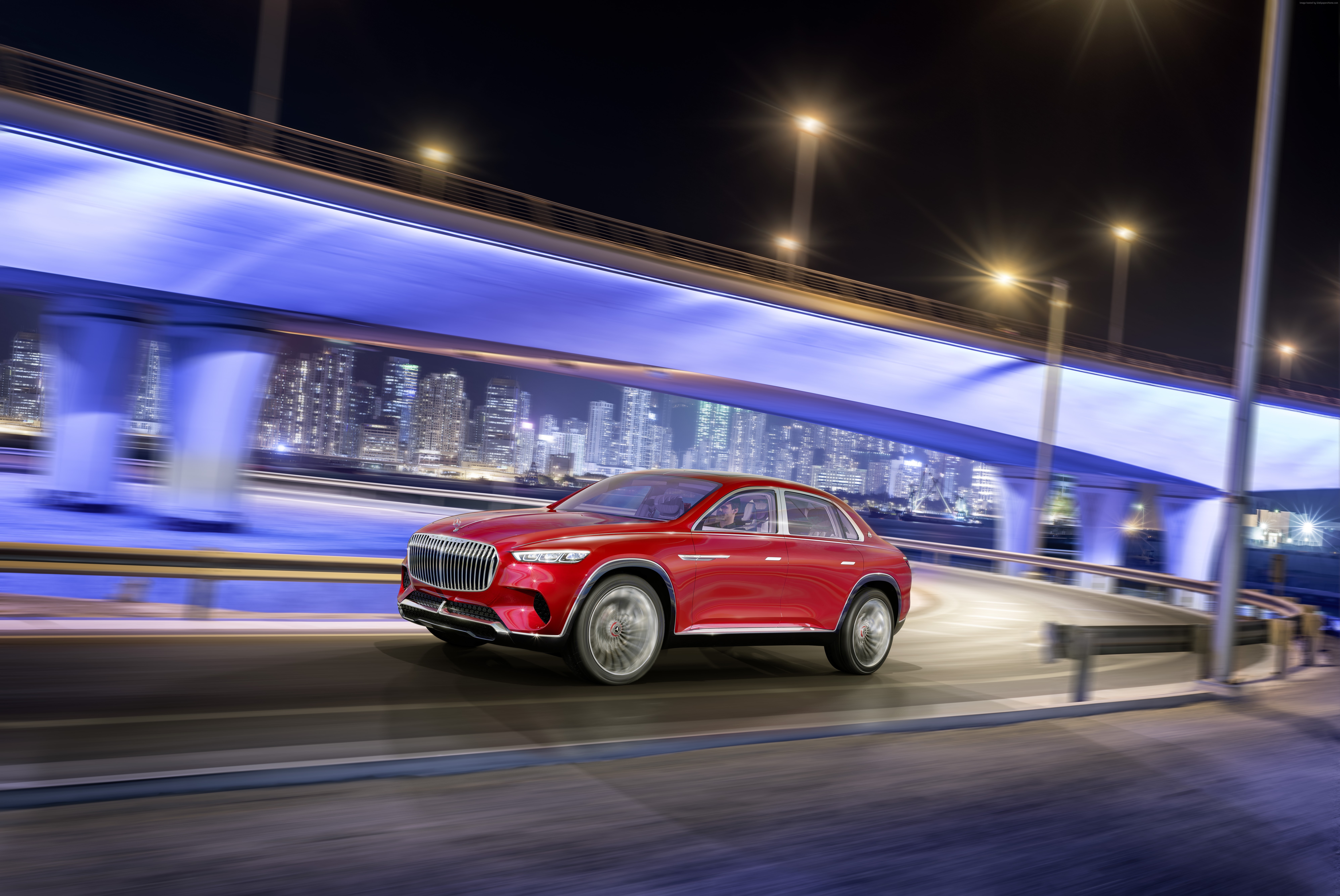 Red Mercedes-Maybach Ultimate Luxury concept car on a bridge at night HD Wallpaper