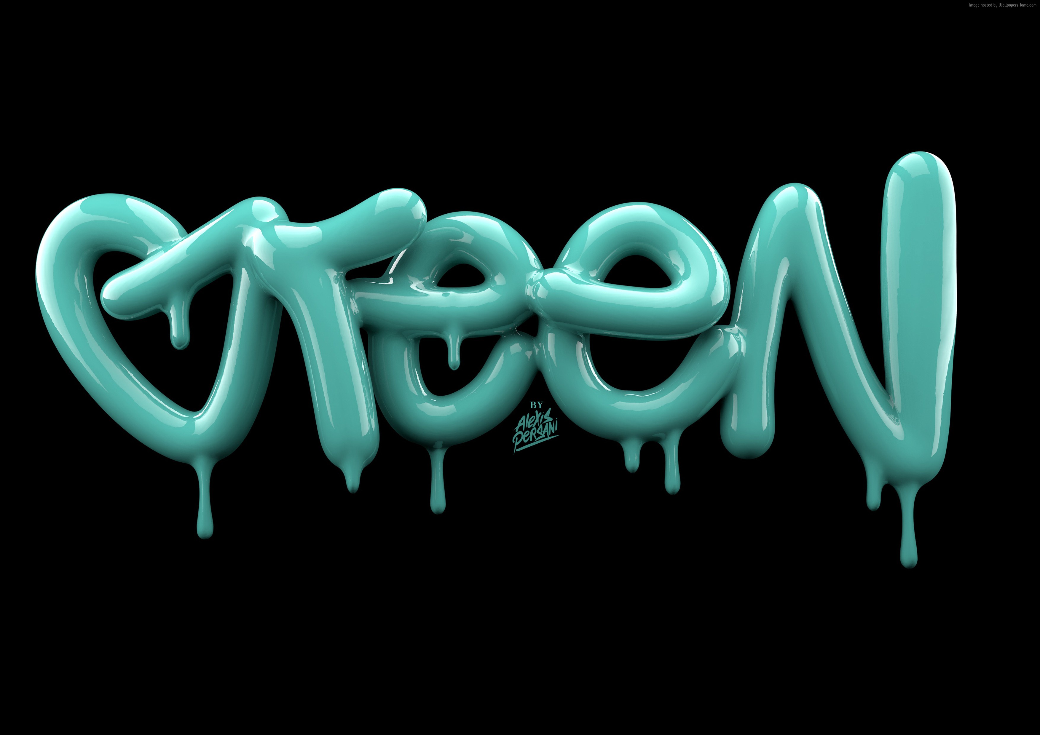 Green 3D Typography by Alex Persiani 4K HD Wallpaper