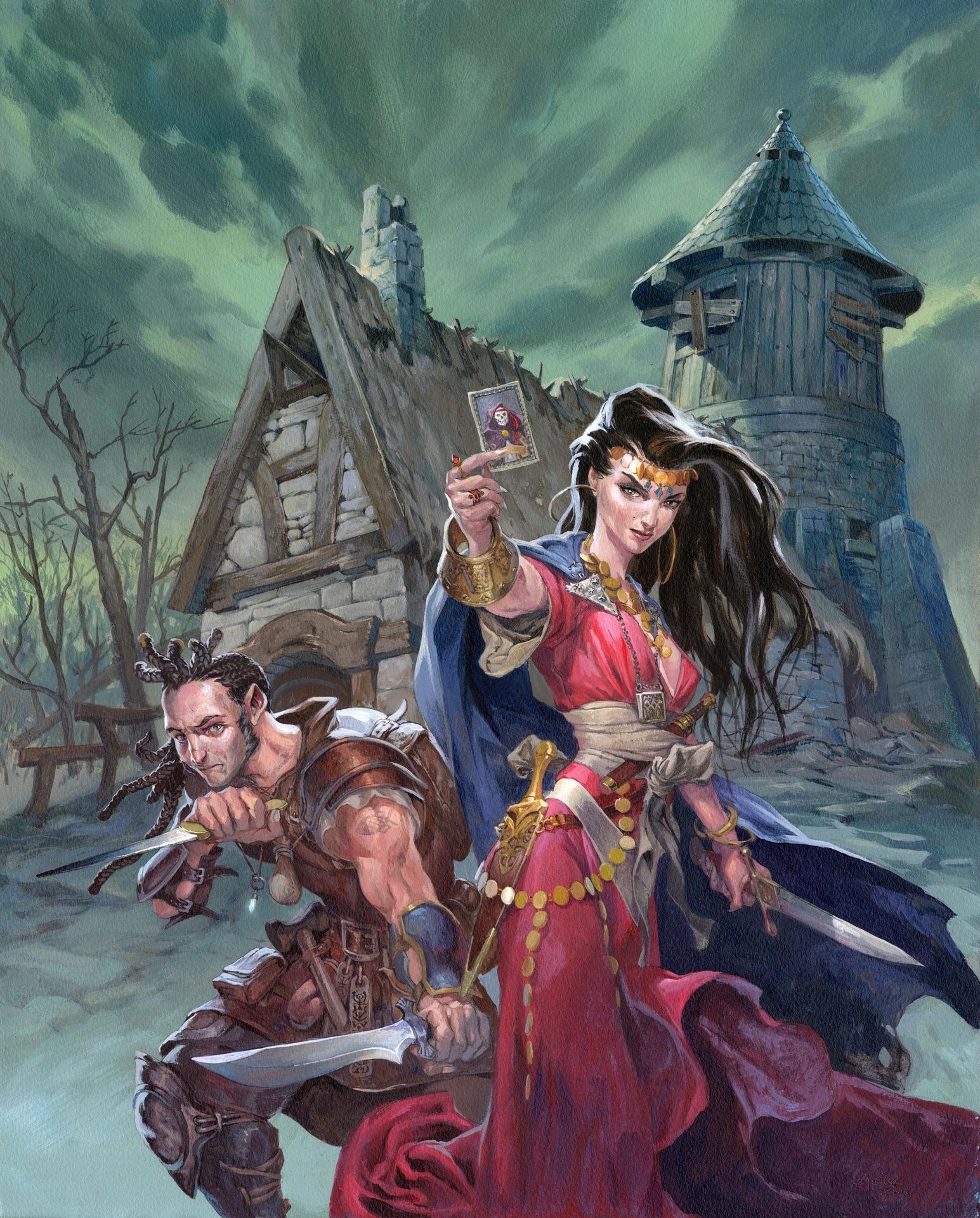 Fantasy art of a fortune teller and a warrior HD Wallpaper