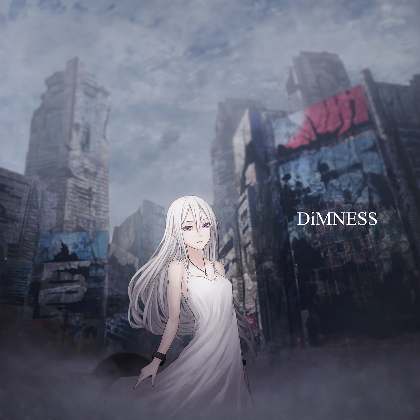 DiM NESS anime girl with white hair and pink eyes HD Wallpaper