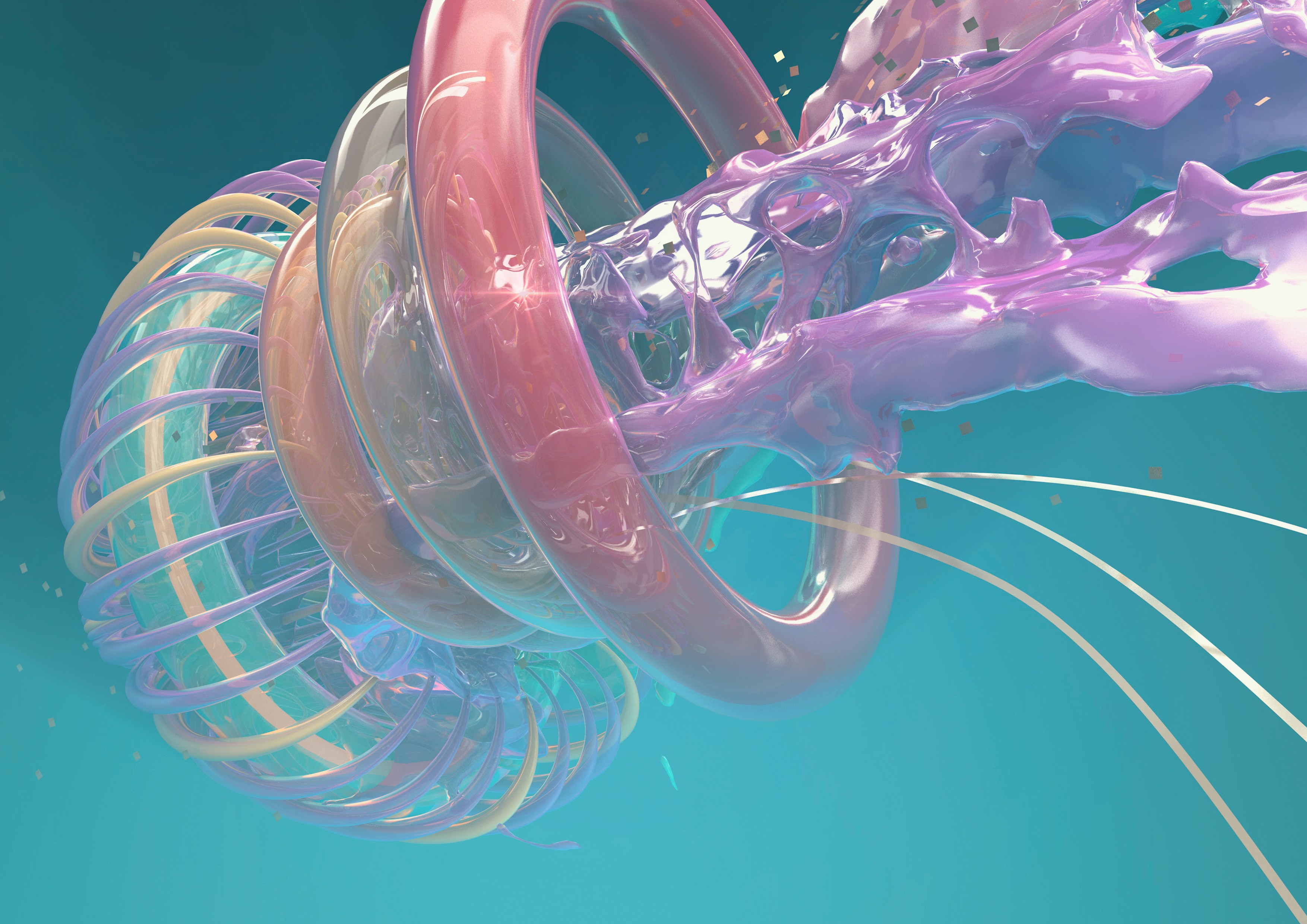 Abstract 3D render with colorful rings and fluid shapes 4K HD Wallpaper