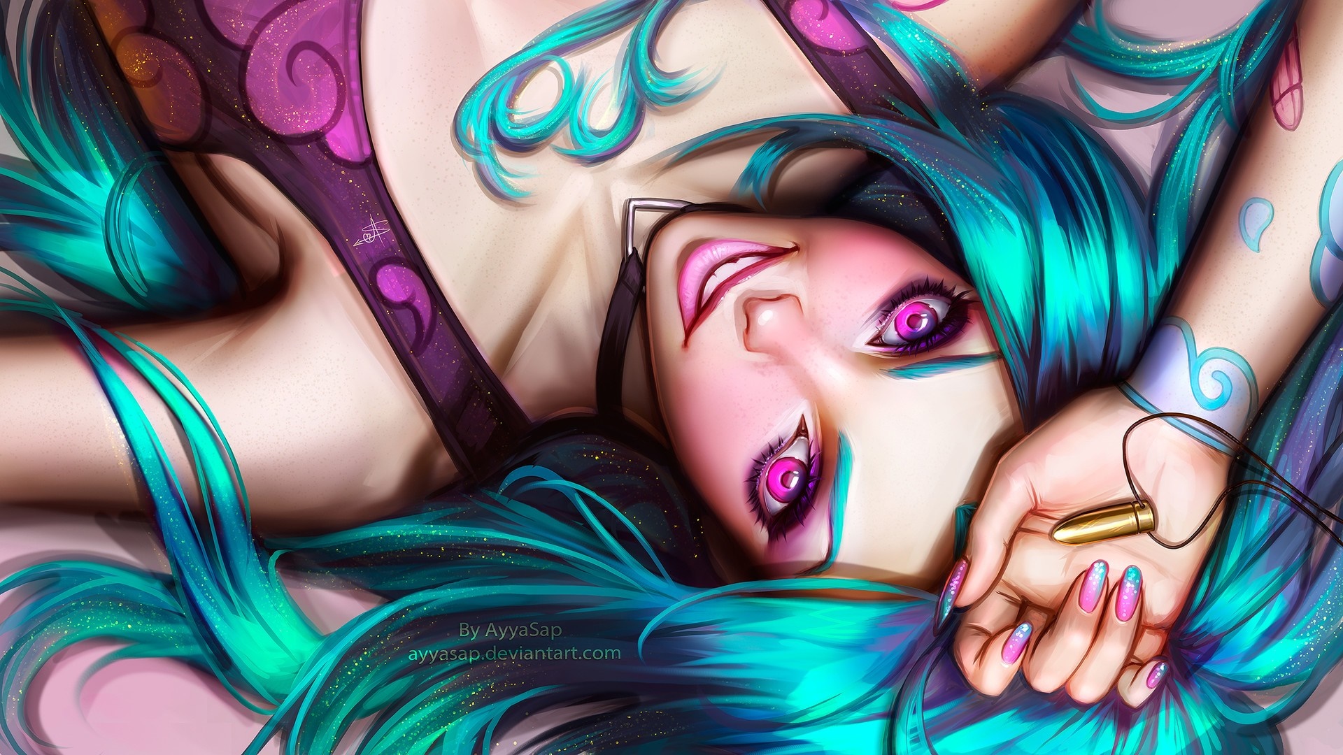 Jinx from League of Legends with headphones HD Wallpaper