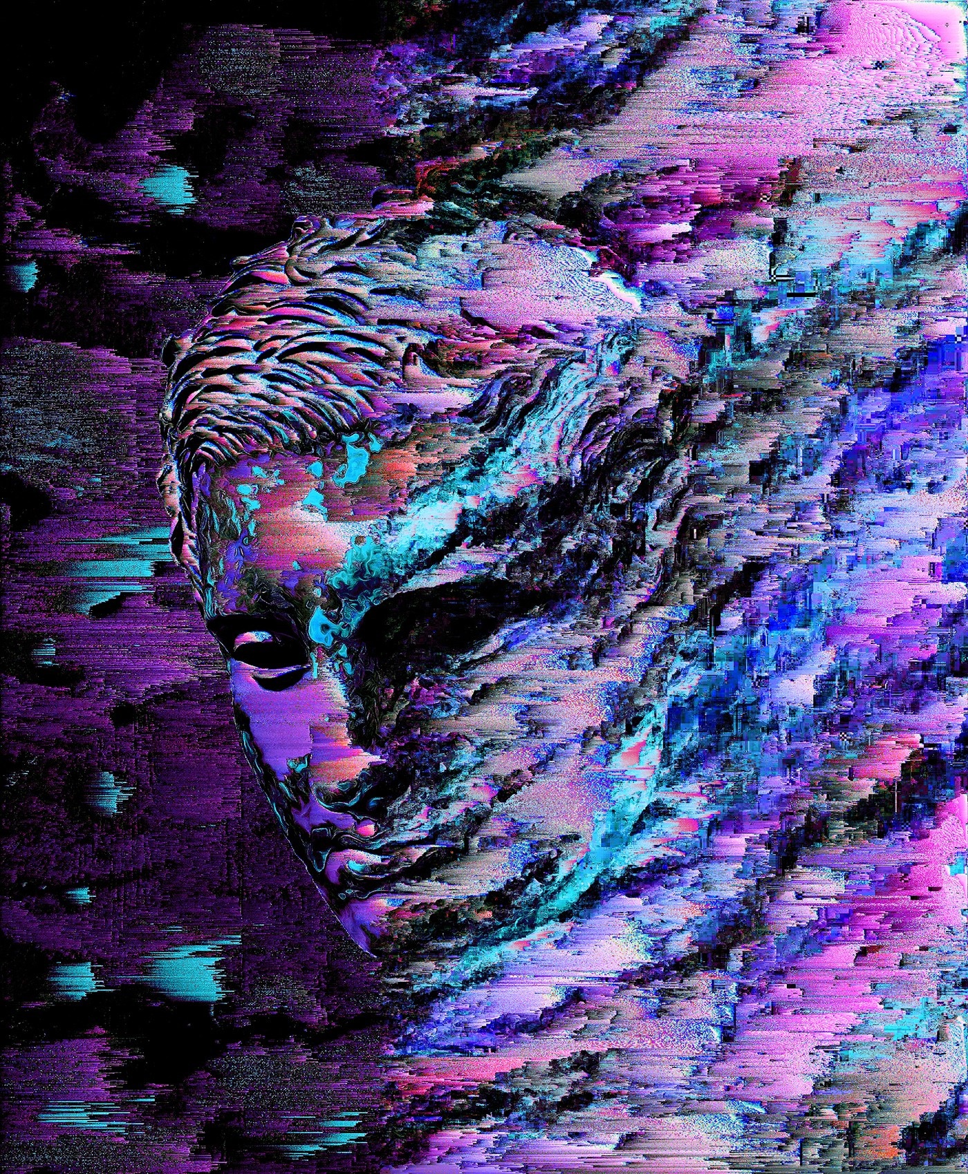 Glitch art of a dissolving classical bust HD Wallpaper