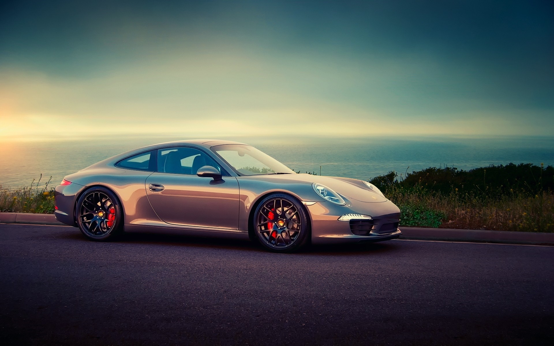 Silver Porsche 911 Coupe on a Coastal Road HD Wallpaper