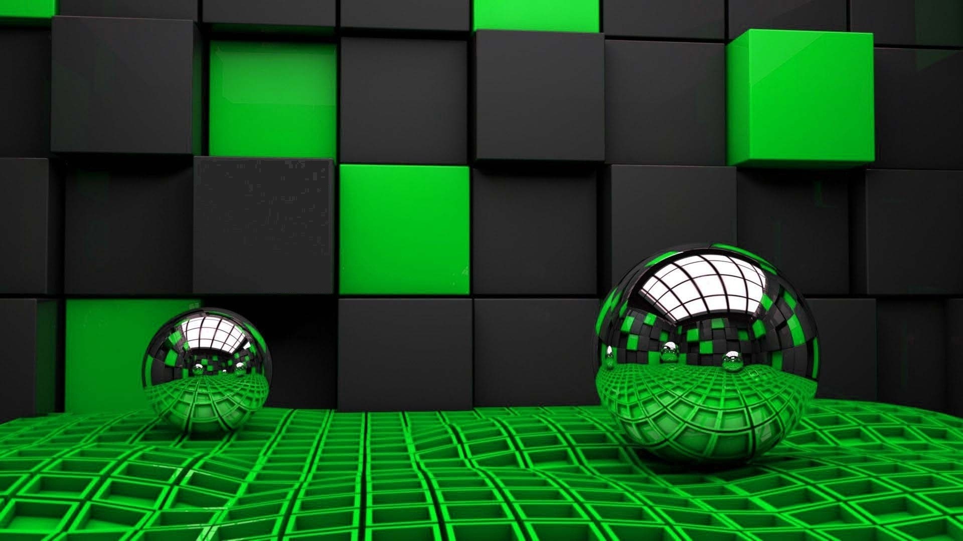 Abstract 3D Cubes and Spheres Illustration HD Wallpaper