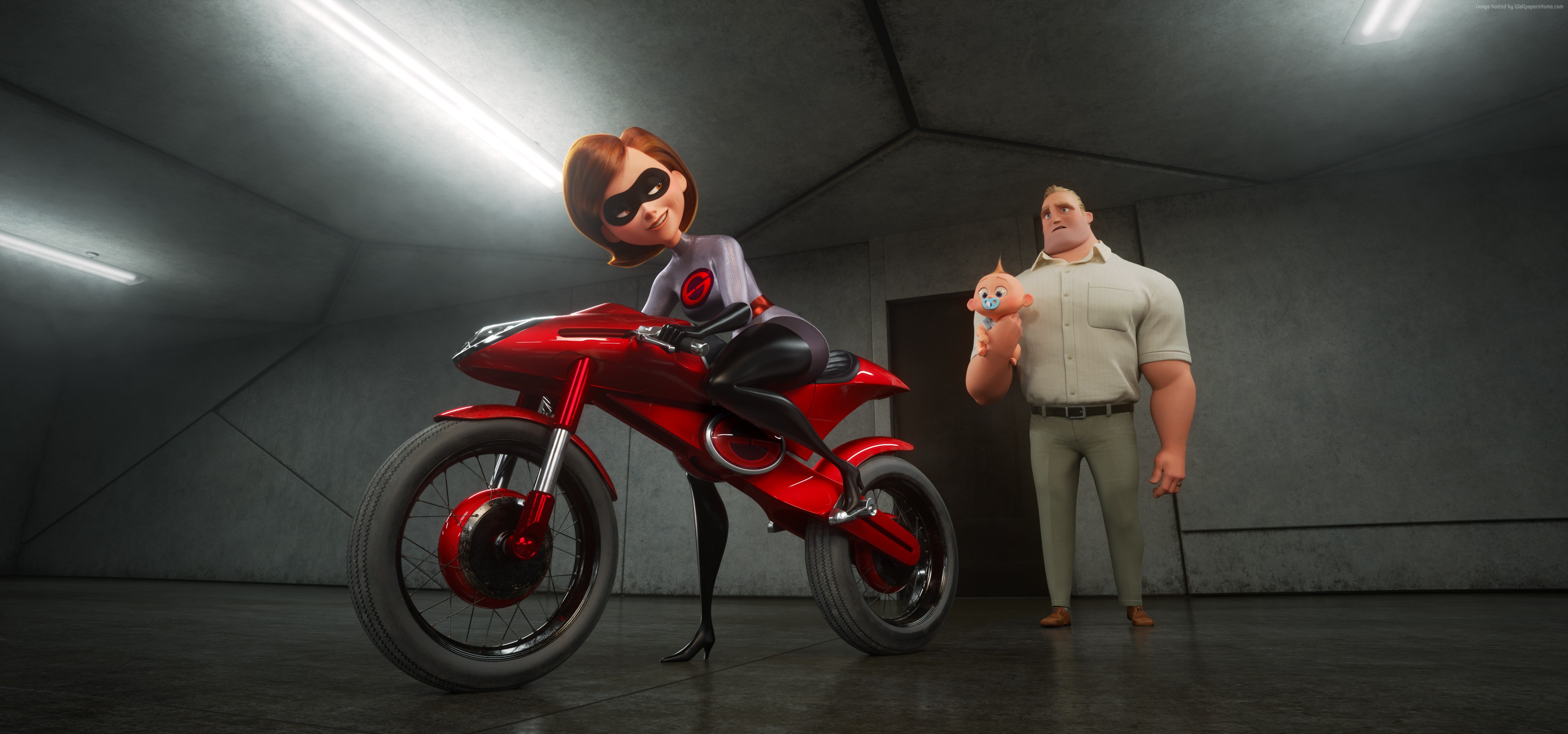 Elastigirl and Mr. Incredible with baby from The Incredibles 2 4K HD Wallpaper