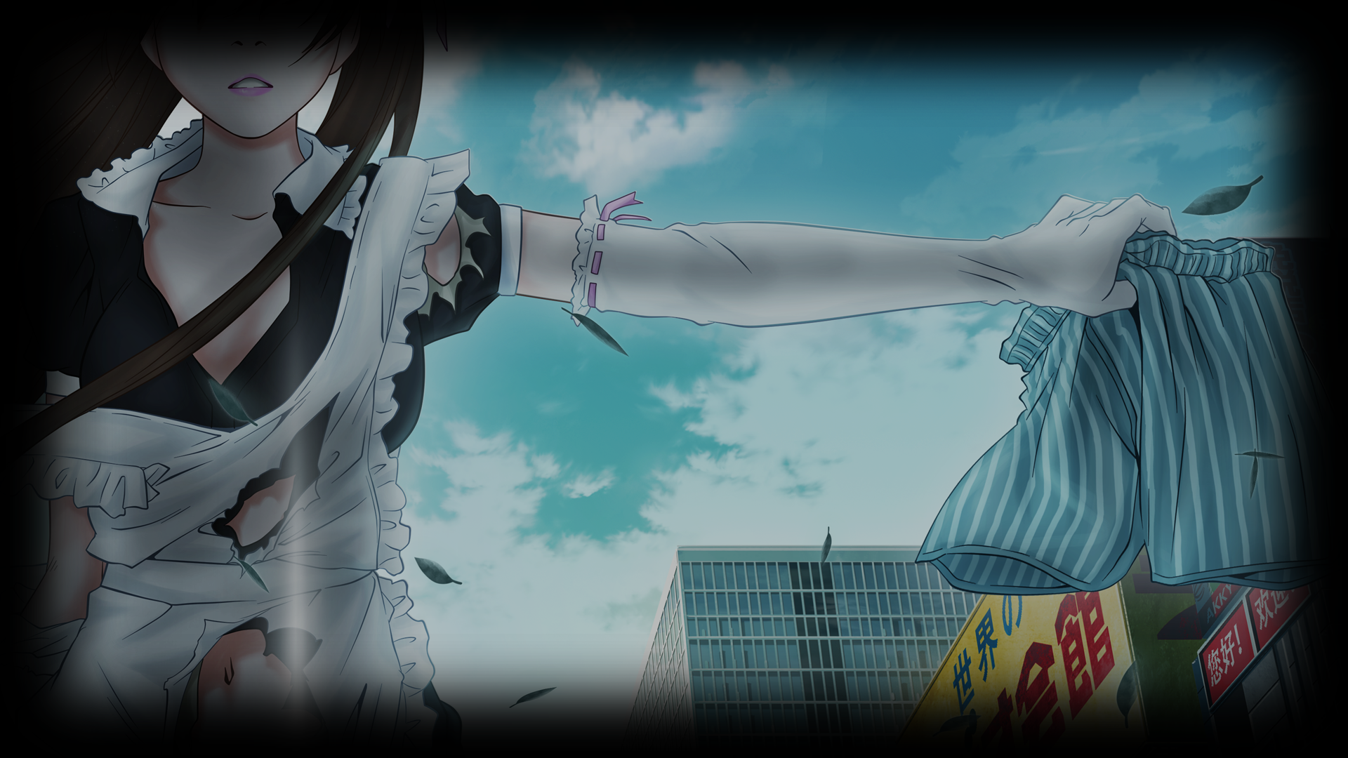 Akiba's Trip: Undead & Undressed maid holding shorts HD Wallpaper