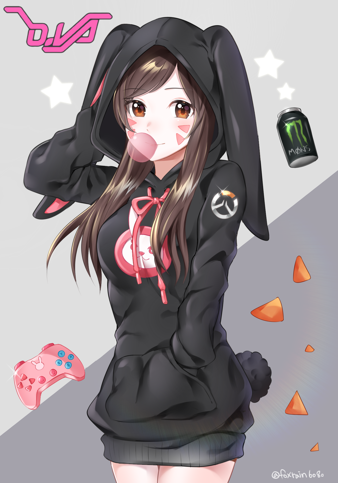 D.Va from Overwatch wearing a bunny hoodie HD Wallpaper