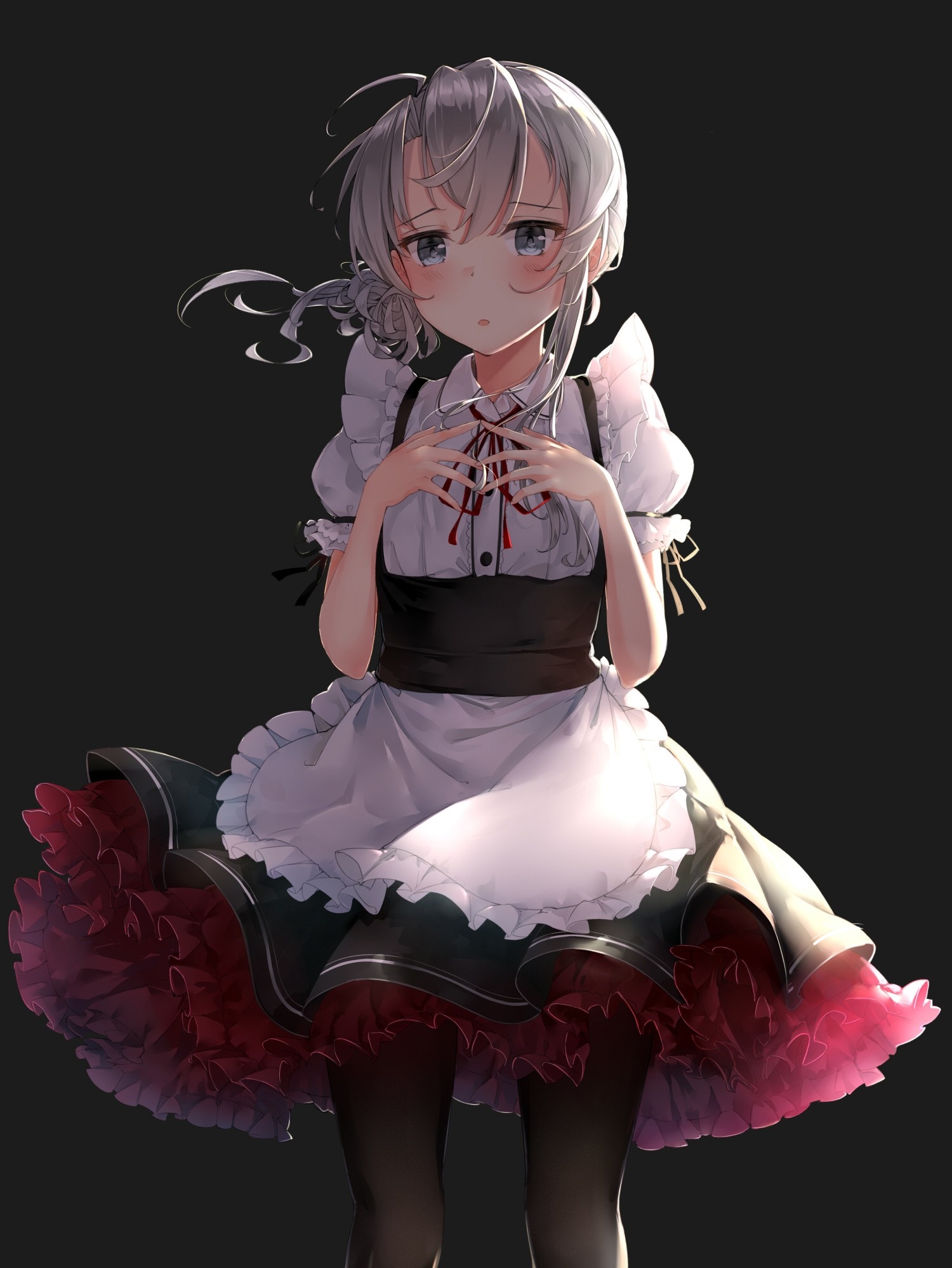 Anime girl with gray hair in a maid outfit HD Wallpaper