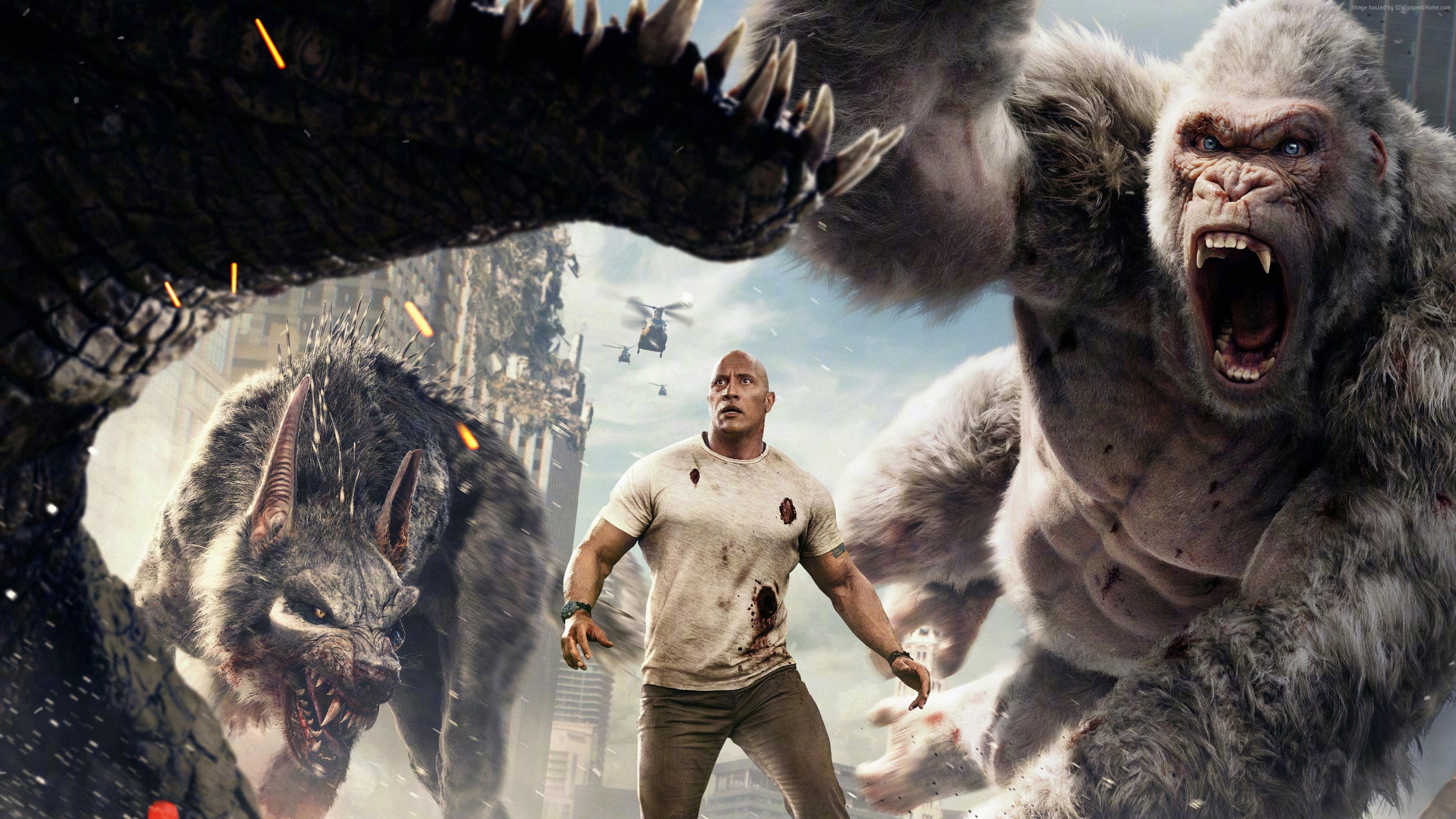 Rampage 4K: Dwayne Johnson faces giant monsters HD Wallpaper