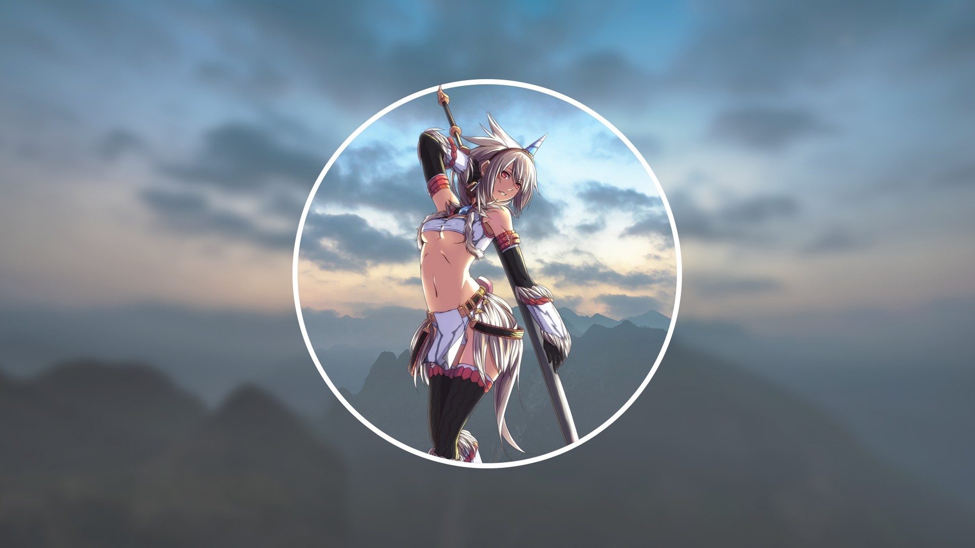 Anime girl with spear in mountains HD Wallpaper