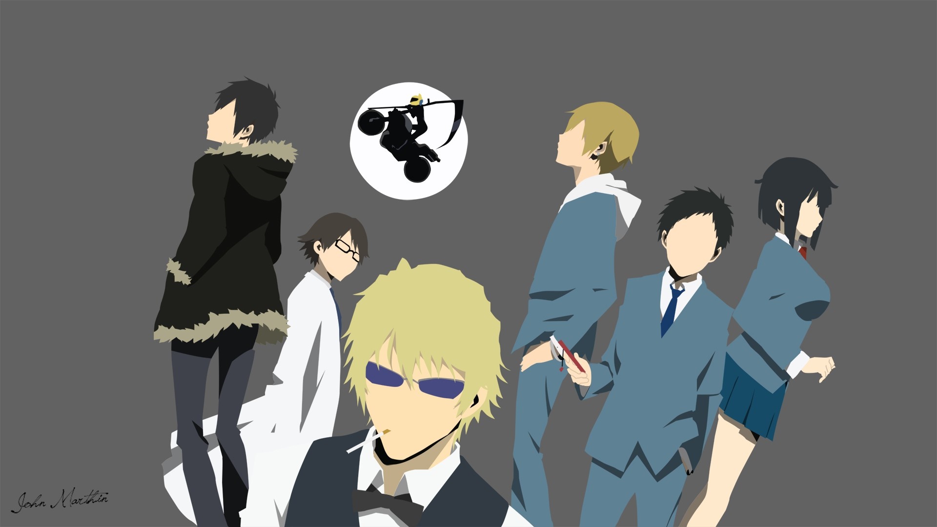 Durarara characters illustration with Celty Sturluson's symbol HD Wallpaper