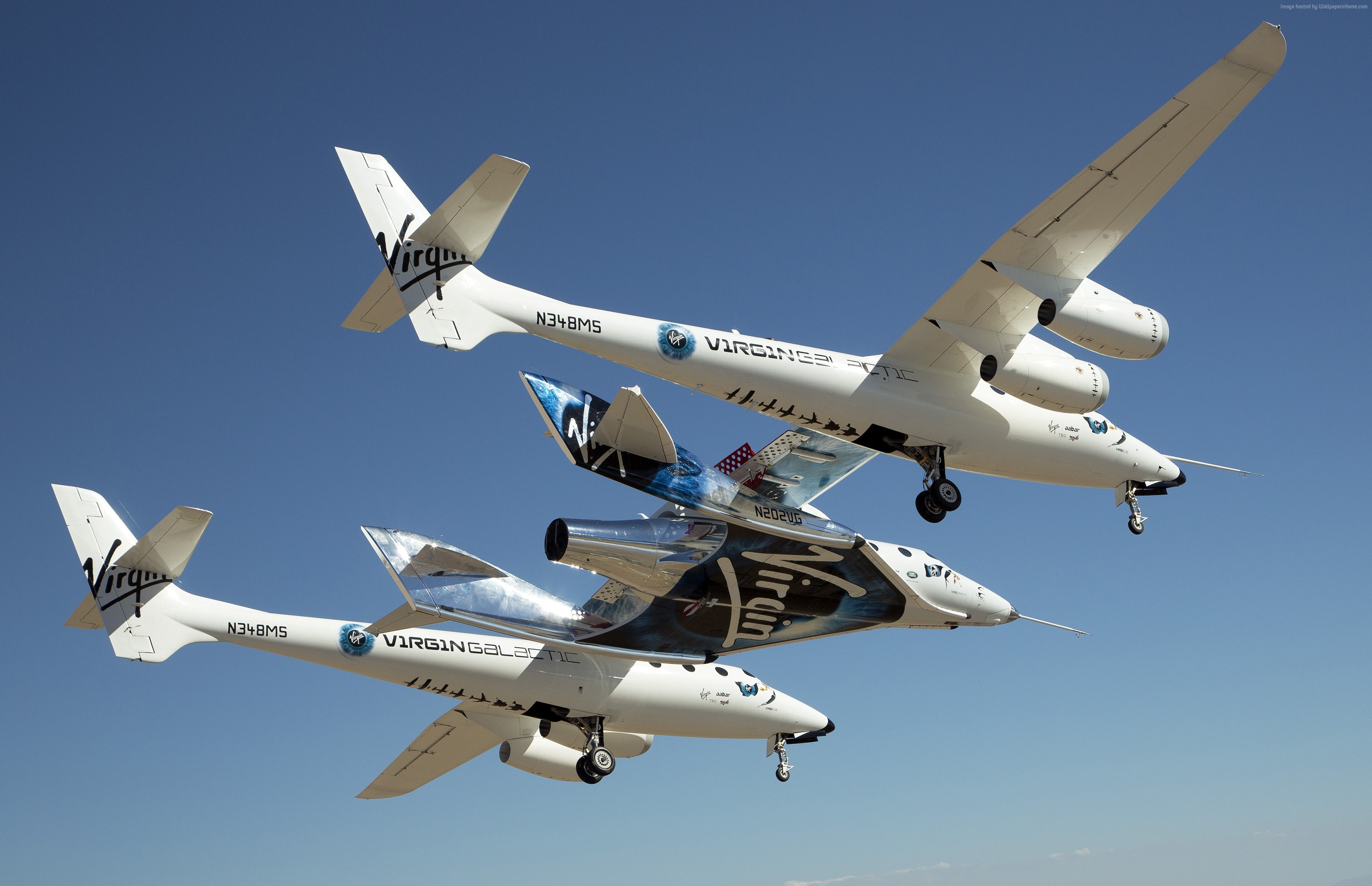 Virgin Galactic SpaceShipTwo and WhiteKnightTwo Aircraft Flying HD Wallpaper