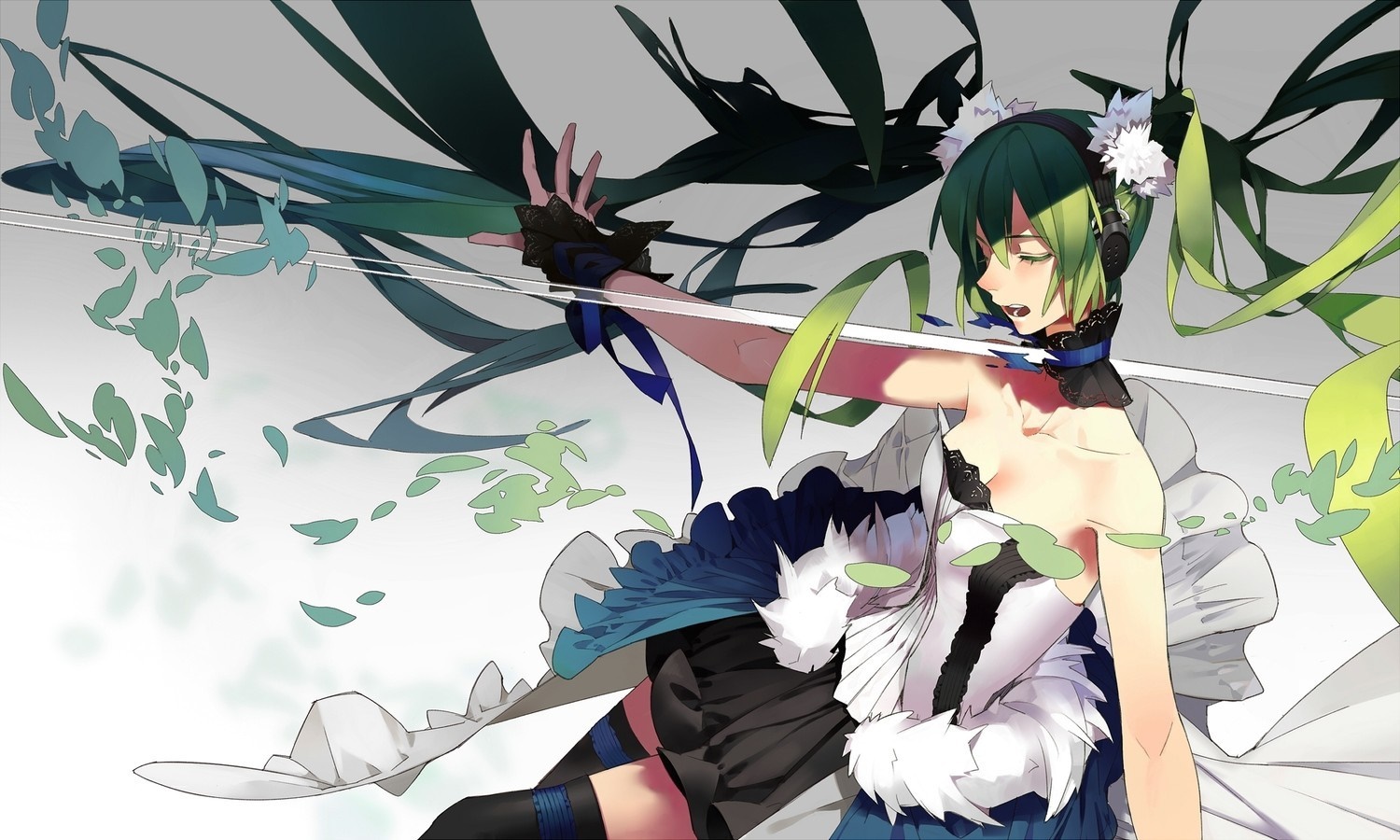 Hatsune Miku from Vocaloid with green hair and headphones HD Wallpaper