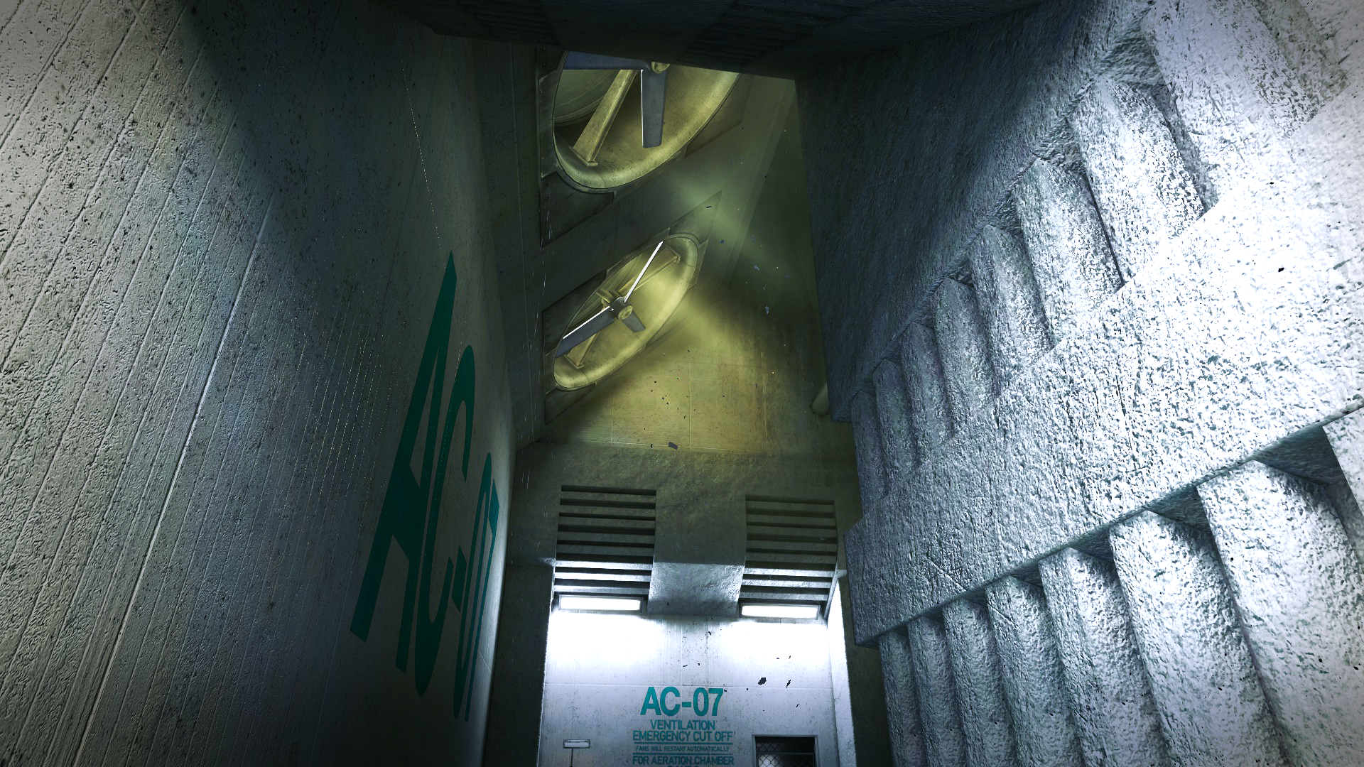 Ventilation shaft with AC-07 label in underground structure HD Wallpaper