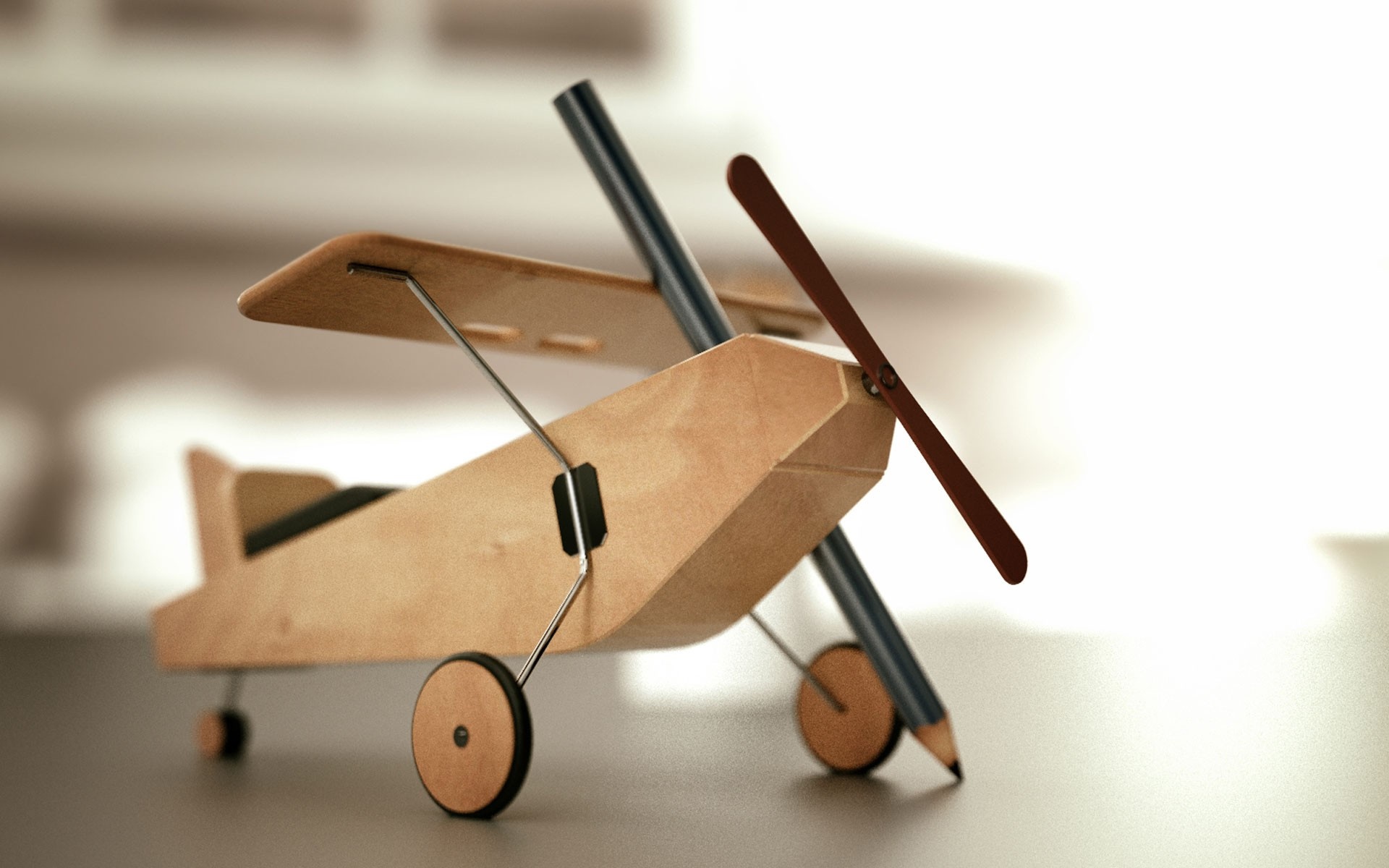 Wooden toy airplane with pencil propeller HD Wallpaper