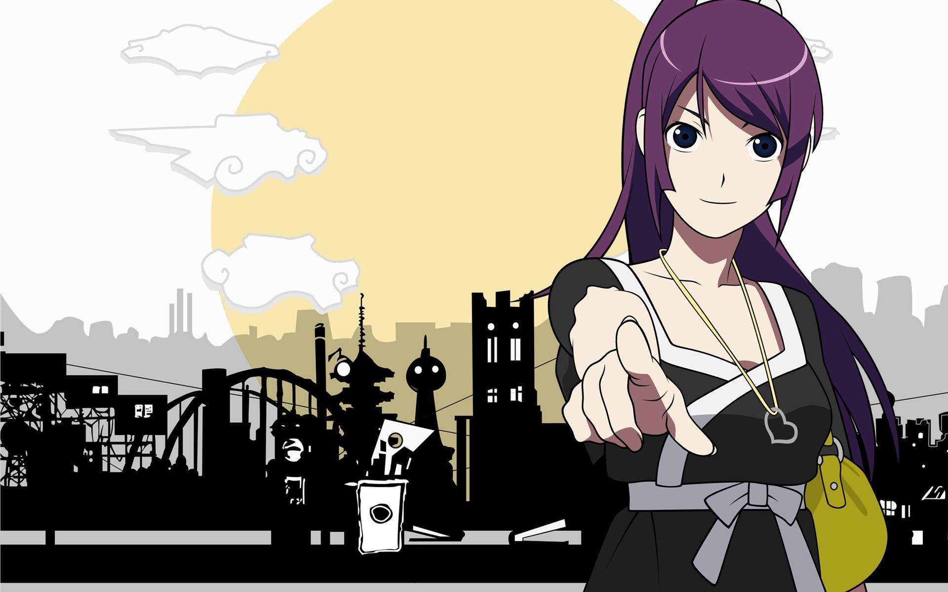 Senjougahara Hitagi from Monogatari Series pointing forward HD Wallpaper