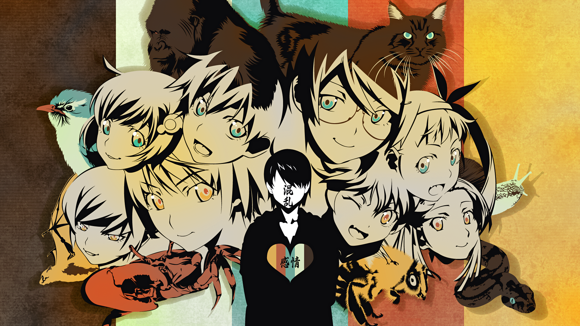 Monogatari Series characters with animals HD Wallpaper