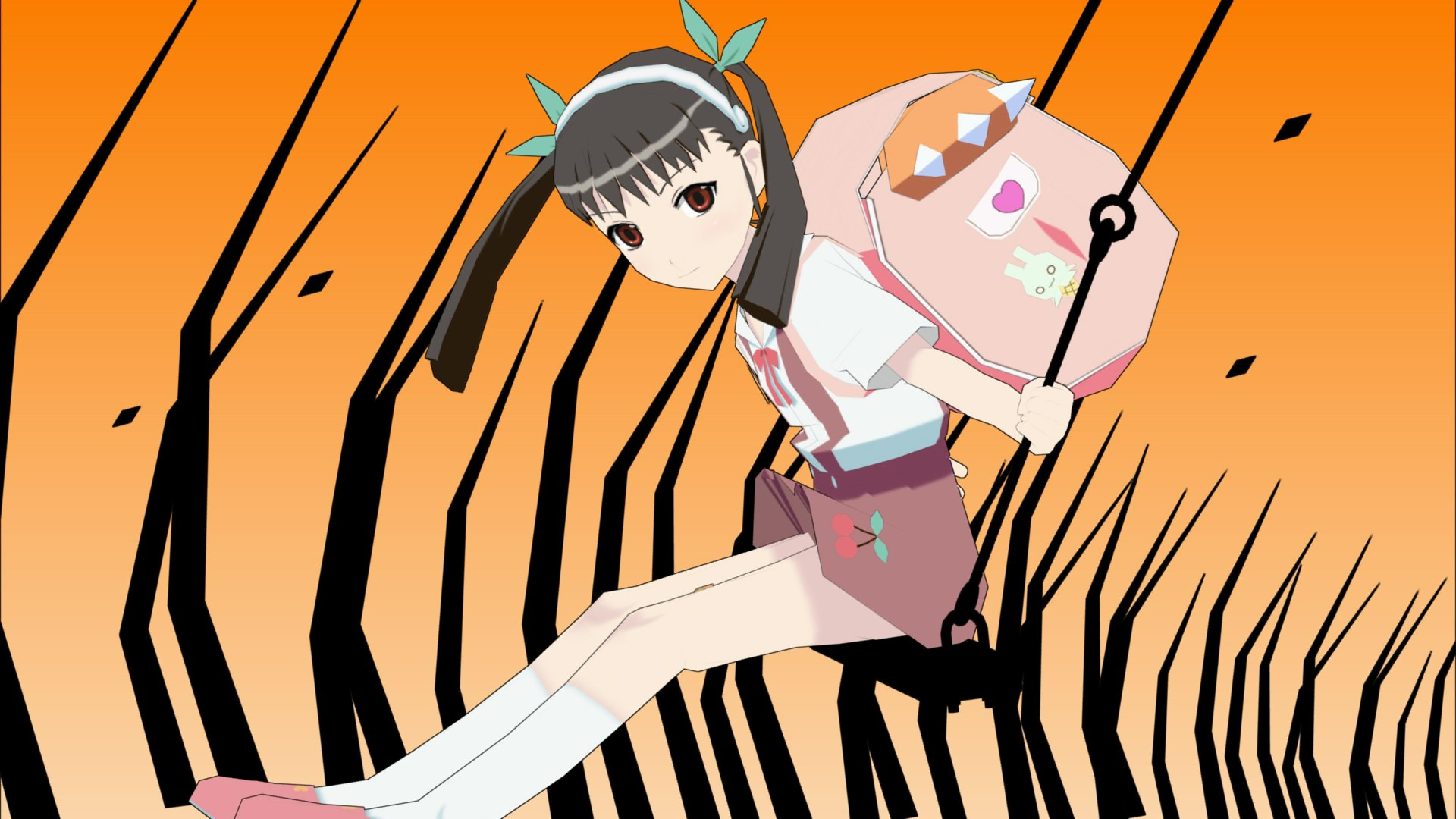 Hachikuji Mayoi from Monogatari Series on a swing HD Wallpaper