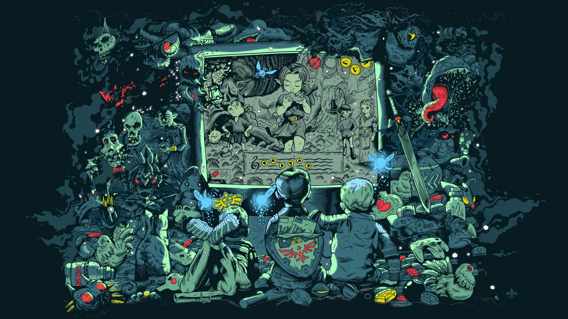 The Legend of Zelda illustration with children playing HD Wallpaper