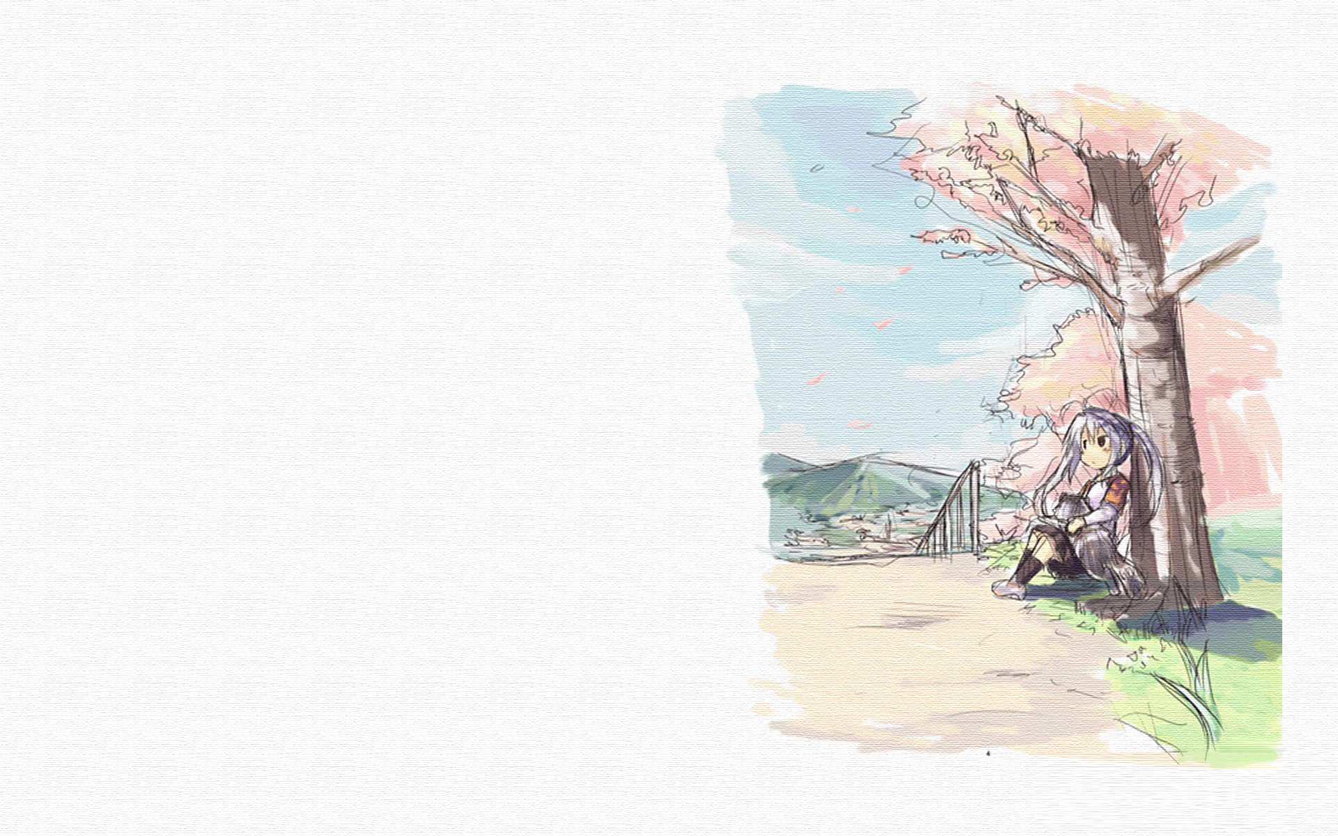 Miyauchi Renge from Non Non Biyori under a cherry blossom tree HD Wallpaper