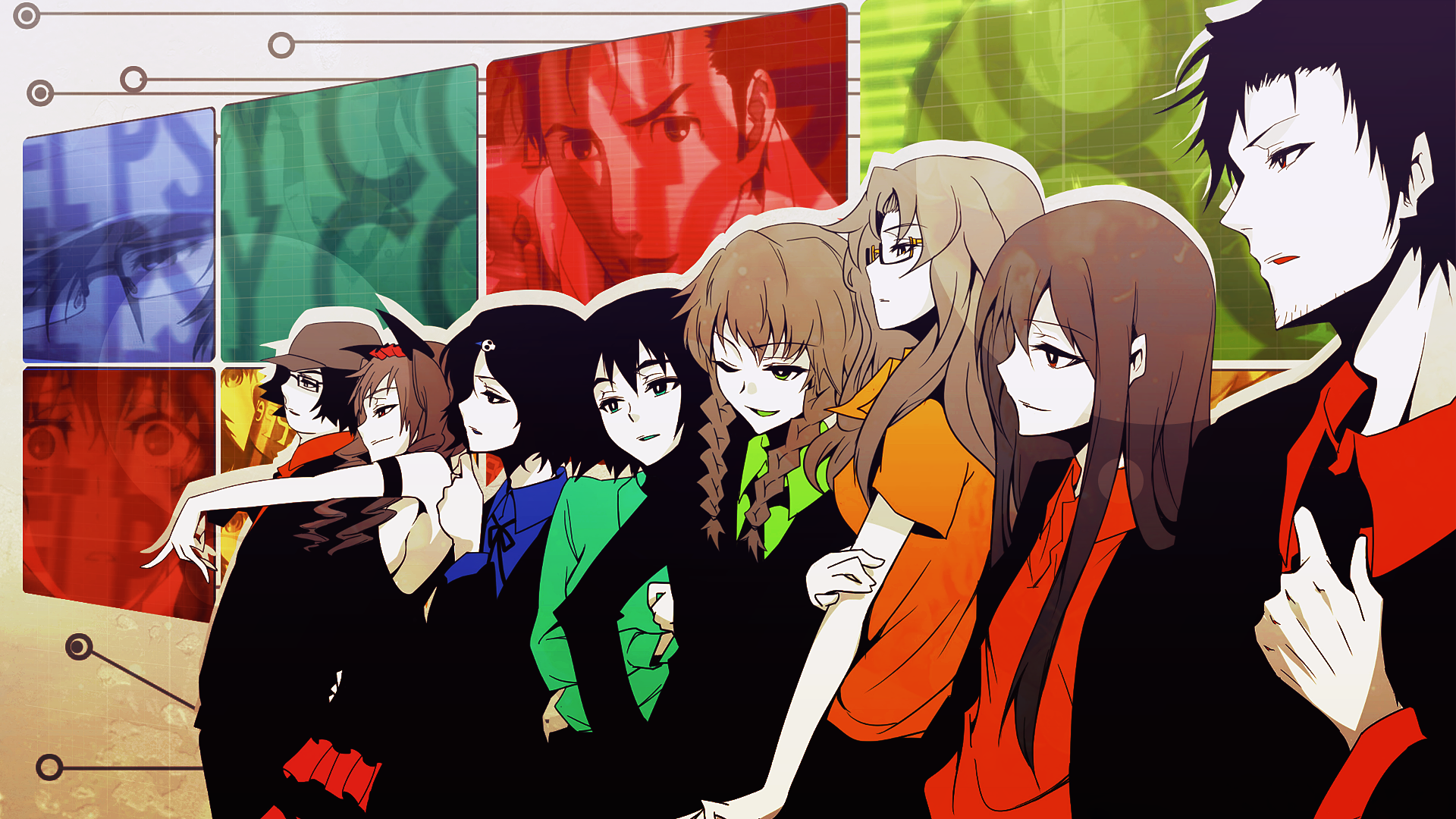 Characters from Steins;Gate in front of screens HD Wallpaper
