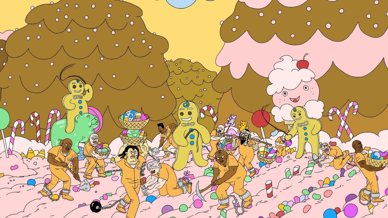 Superjail! characters in a candy land HD Wallpaper