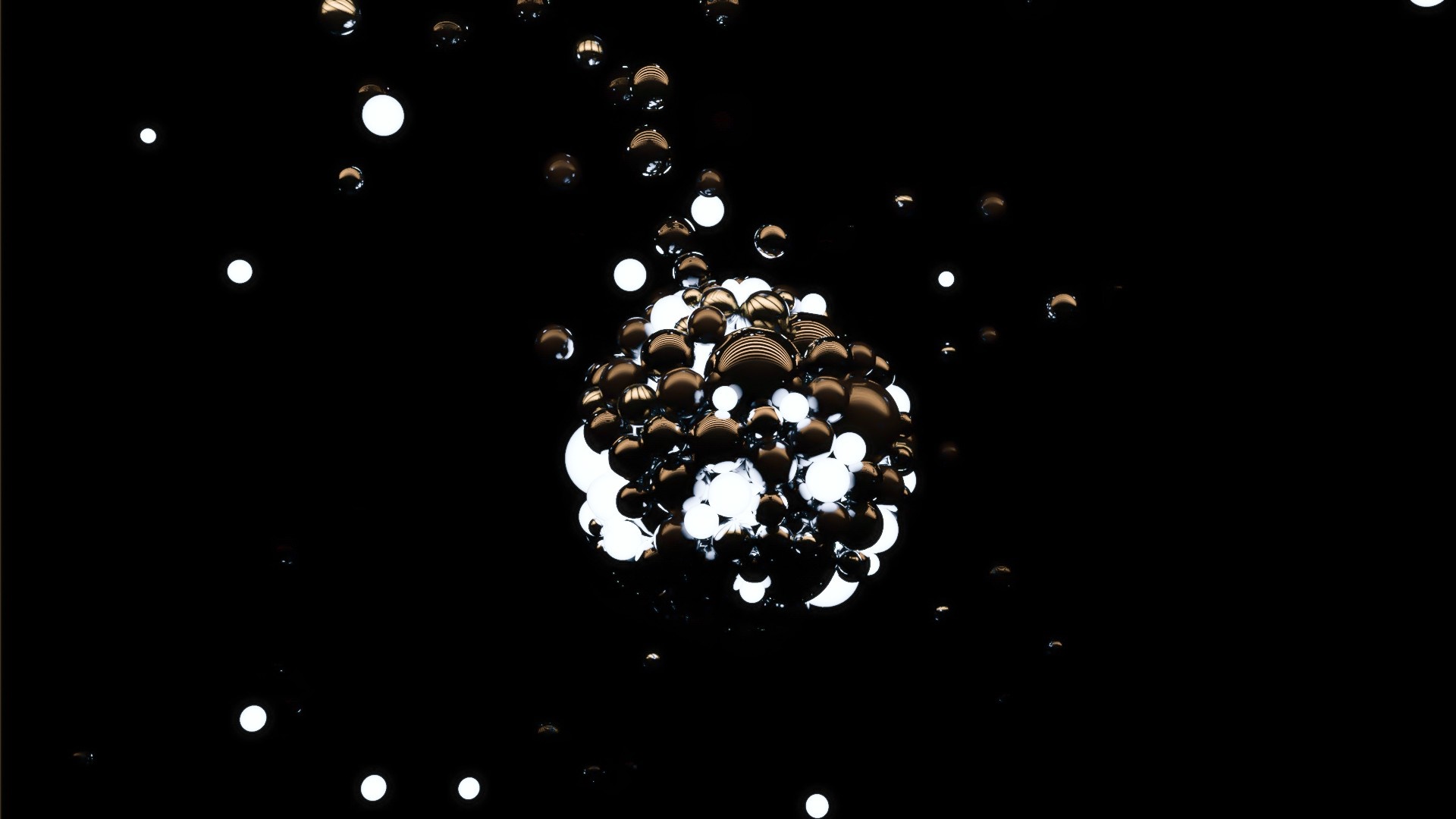 Abstract cluster of glowing spheres in darkness HD Wallpaper