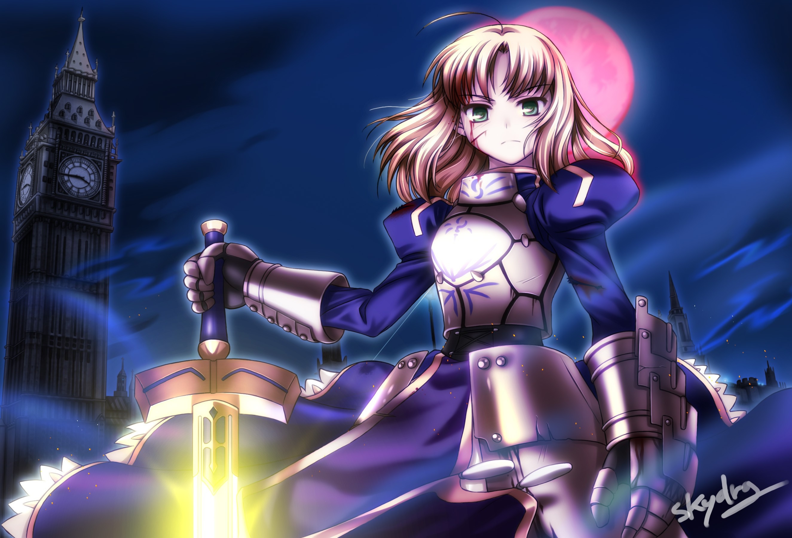 Saber from Fate Series with Sword in London HD Wallpaper
