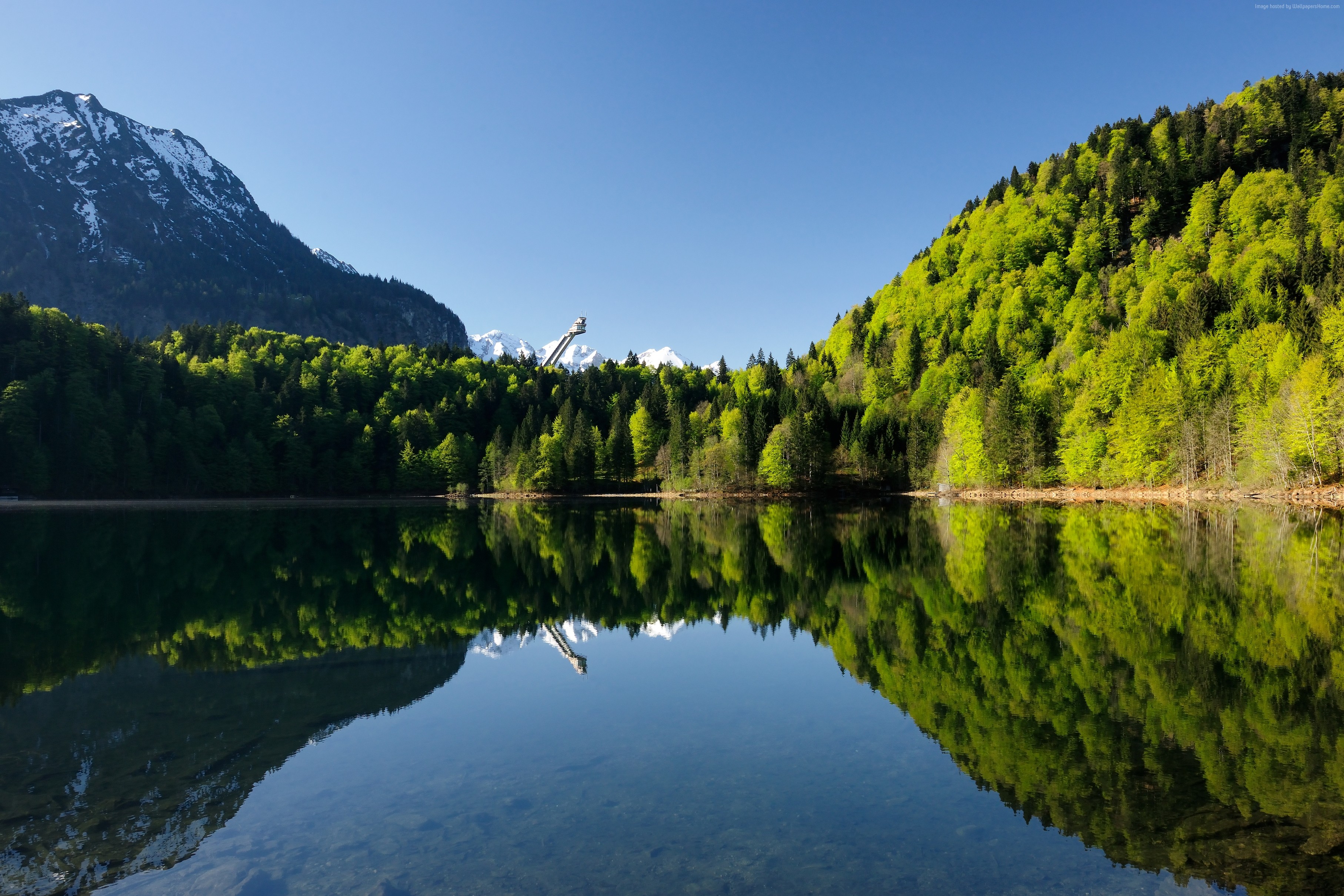 mountains, Oberstdorf, forest, Europe, Germany, 4K, lake HD Wallpaper