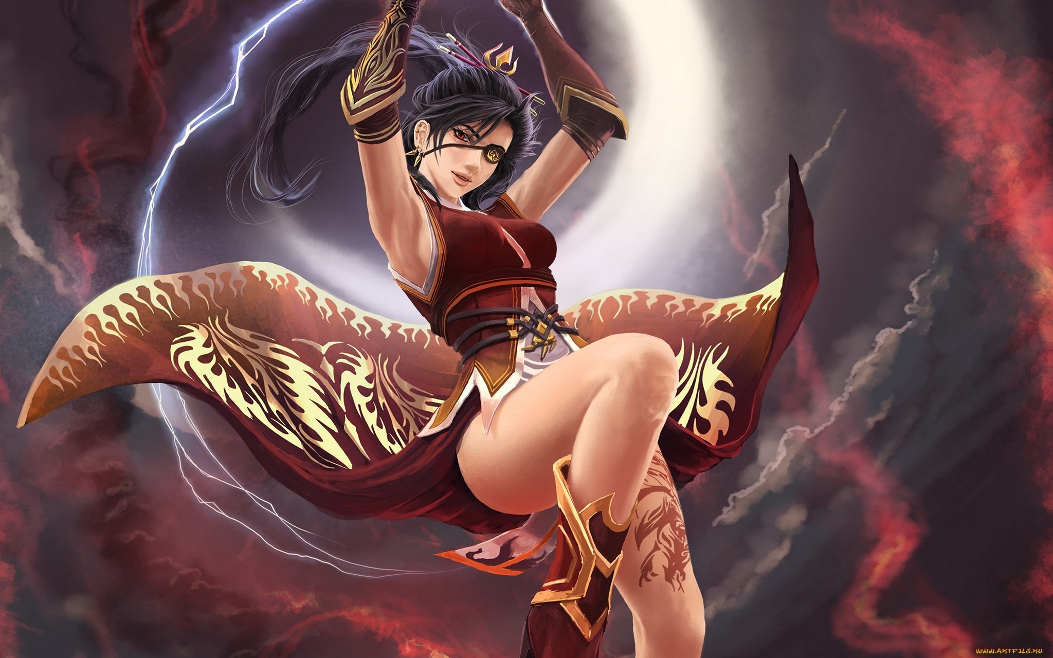 Fantasy woman warrior with eyepatch and sword HD Wallpaper
