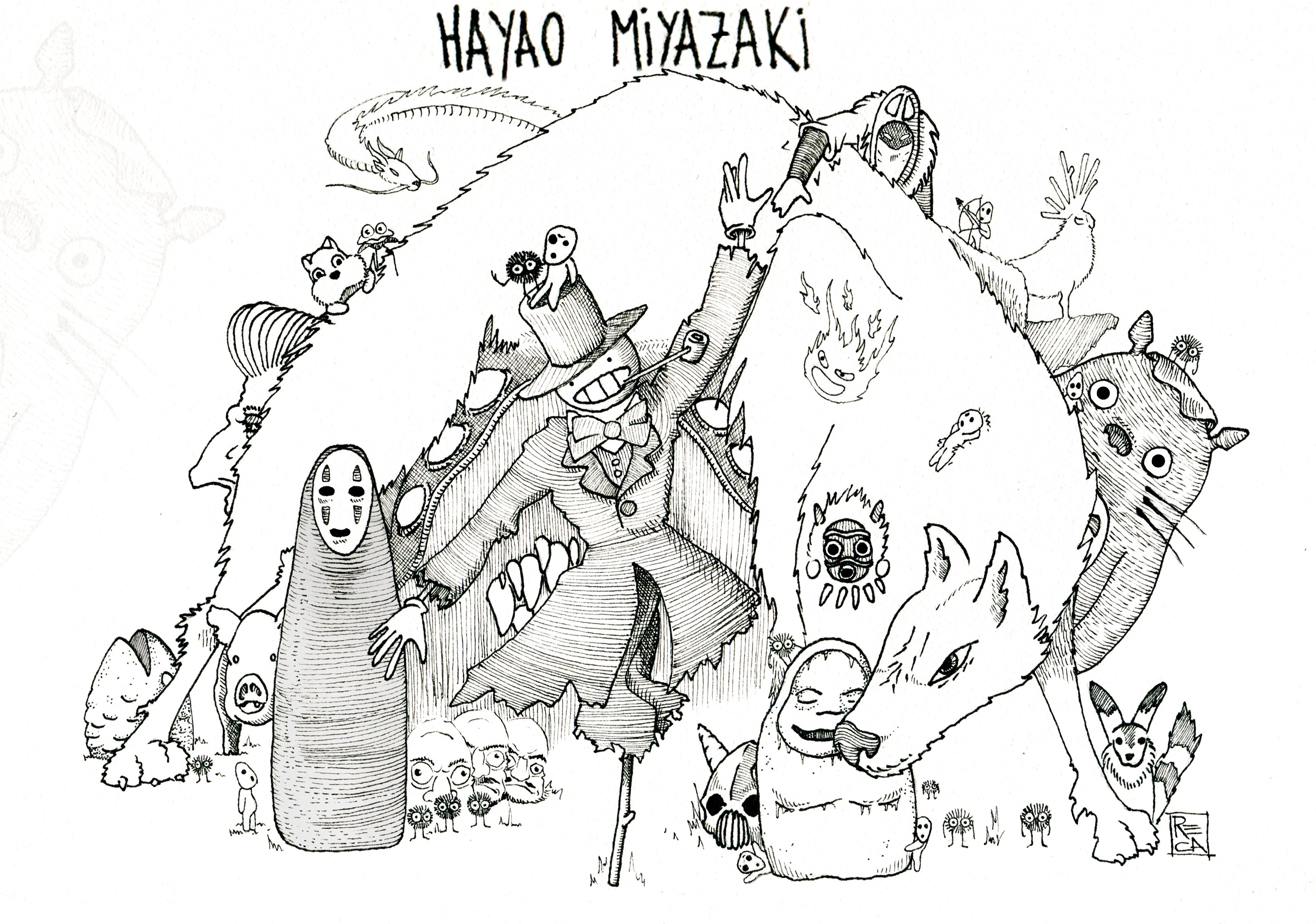 Fan art of Hayao Miyazaki characters HD Wallpaper