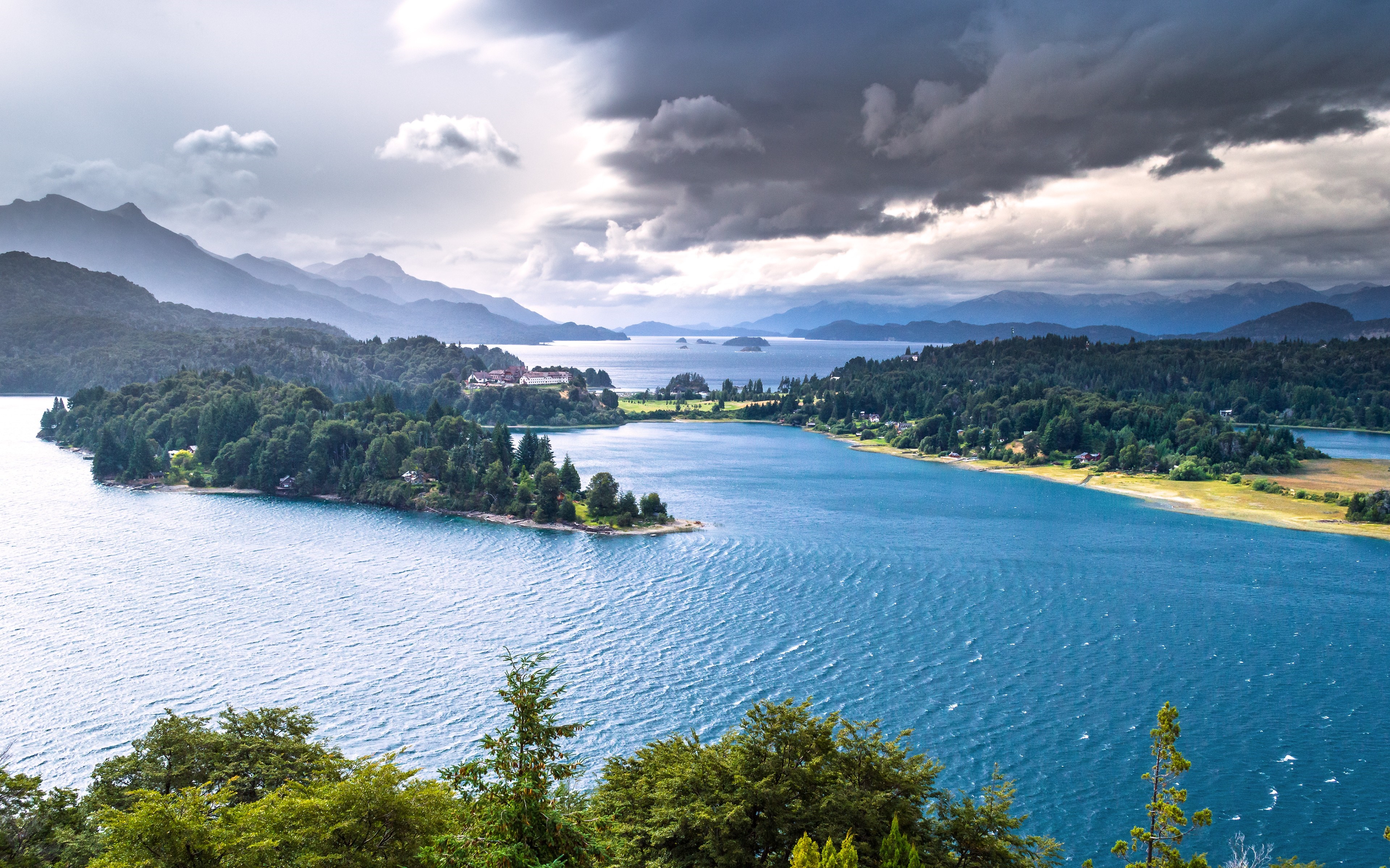 Lake landscape with mountains and forest in Bariloche, Argentina HD Wallpaper