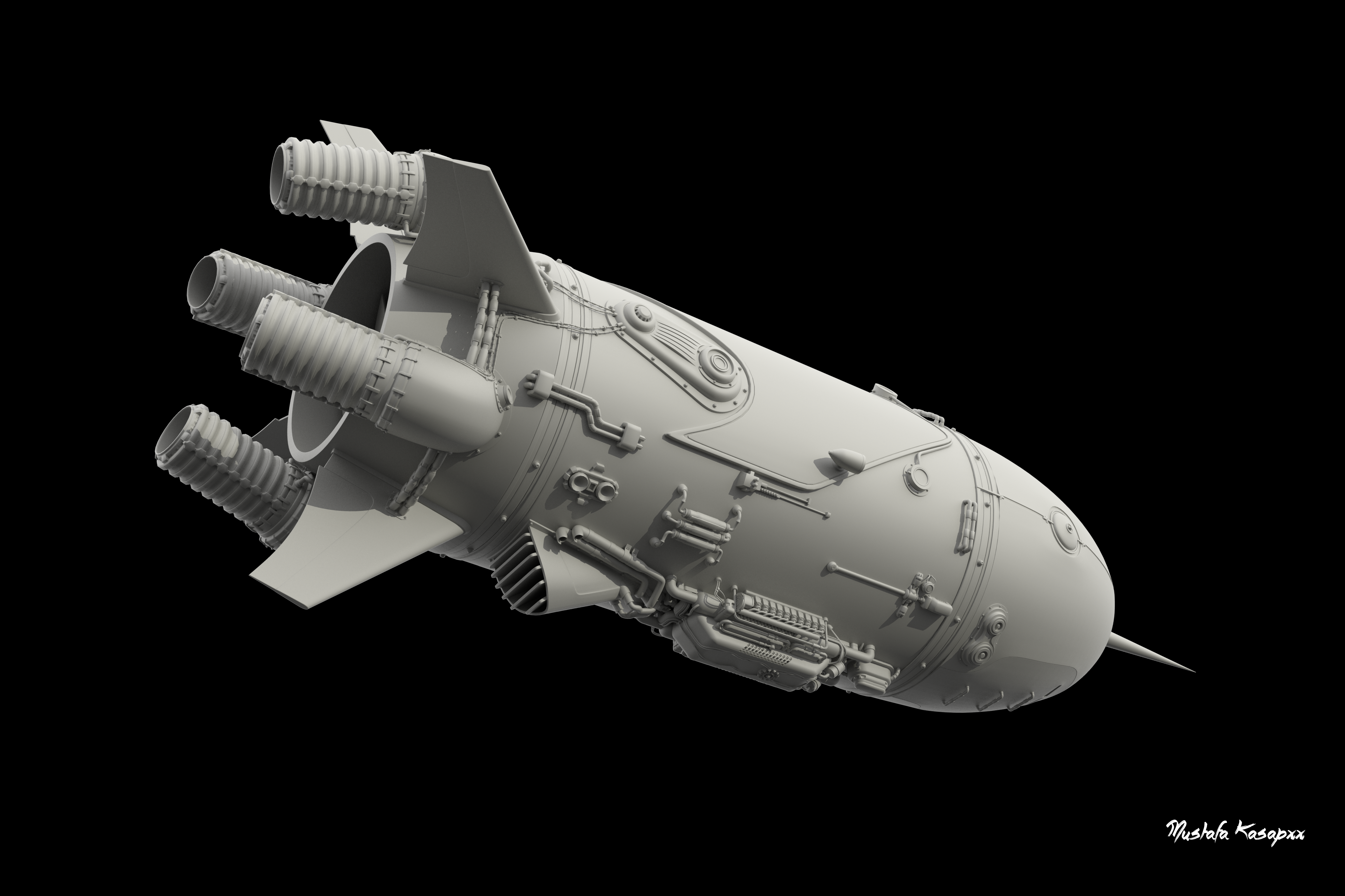 3D model of a futuristic rocket with multiple engines HD Wallpaper