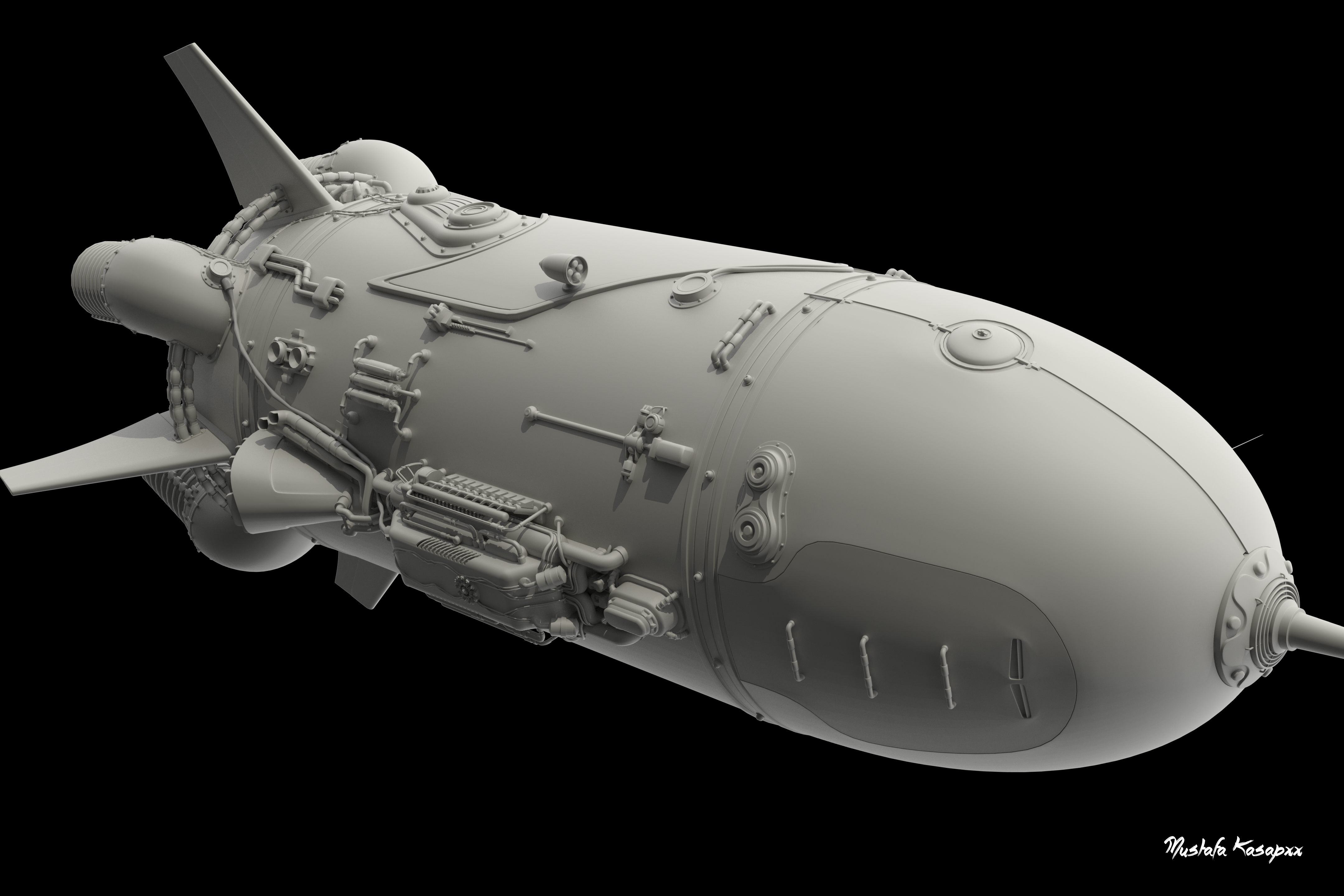 3D model of a steampunk blimp with engines HD Wallpaper