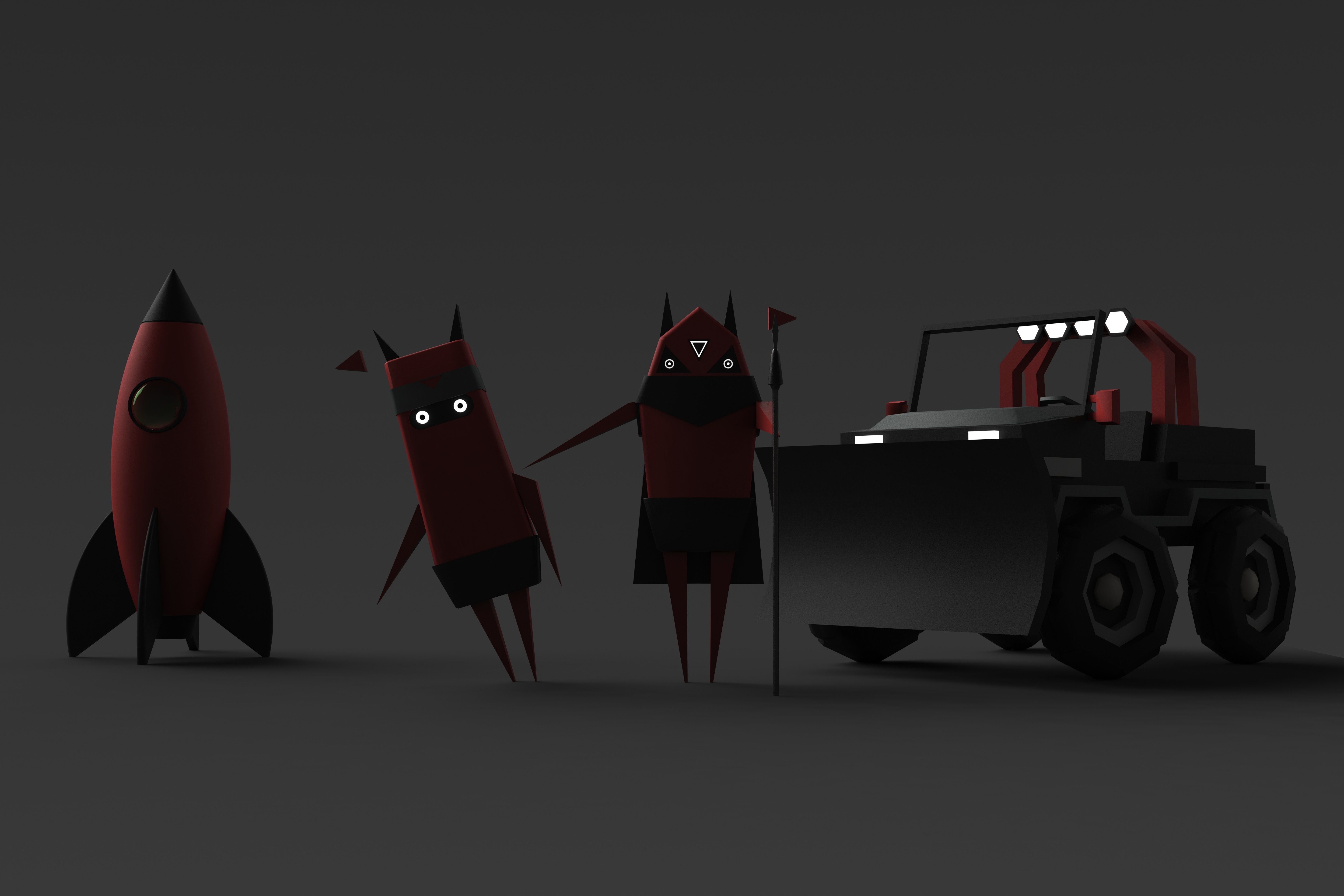 Low poly characters and a vehicle HD Wallpaper