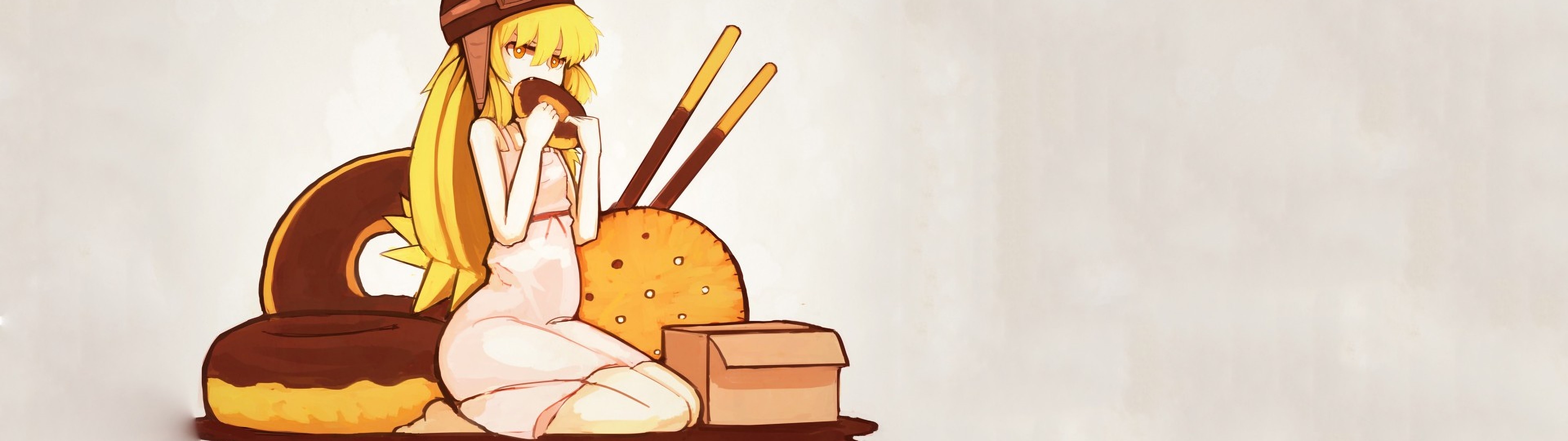 Oshino Shinobu from Monogatari Series eating donuts HD Wallpaper