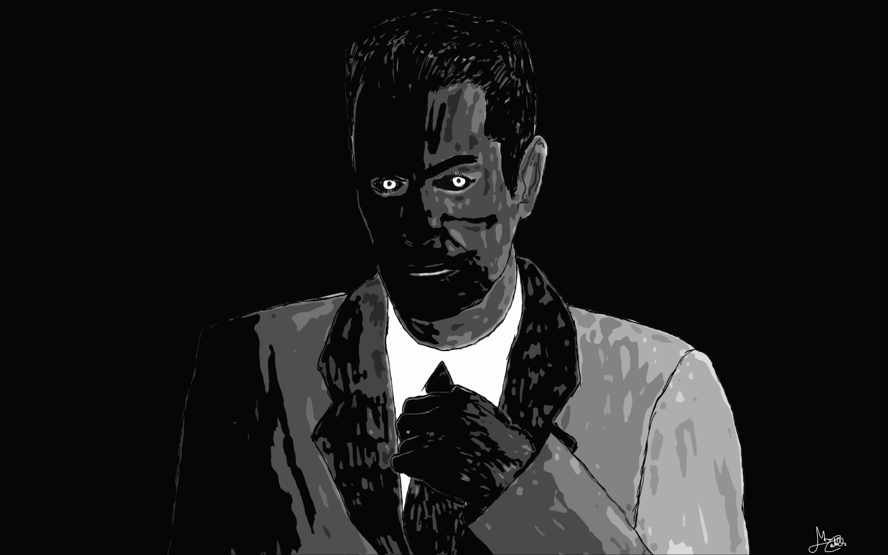 Man in suit with glowing eyes HD Wallpaper