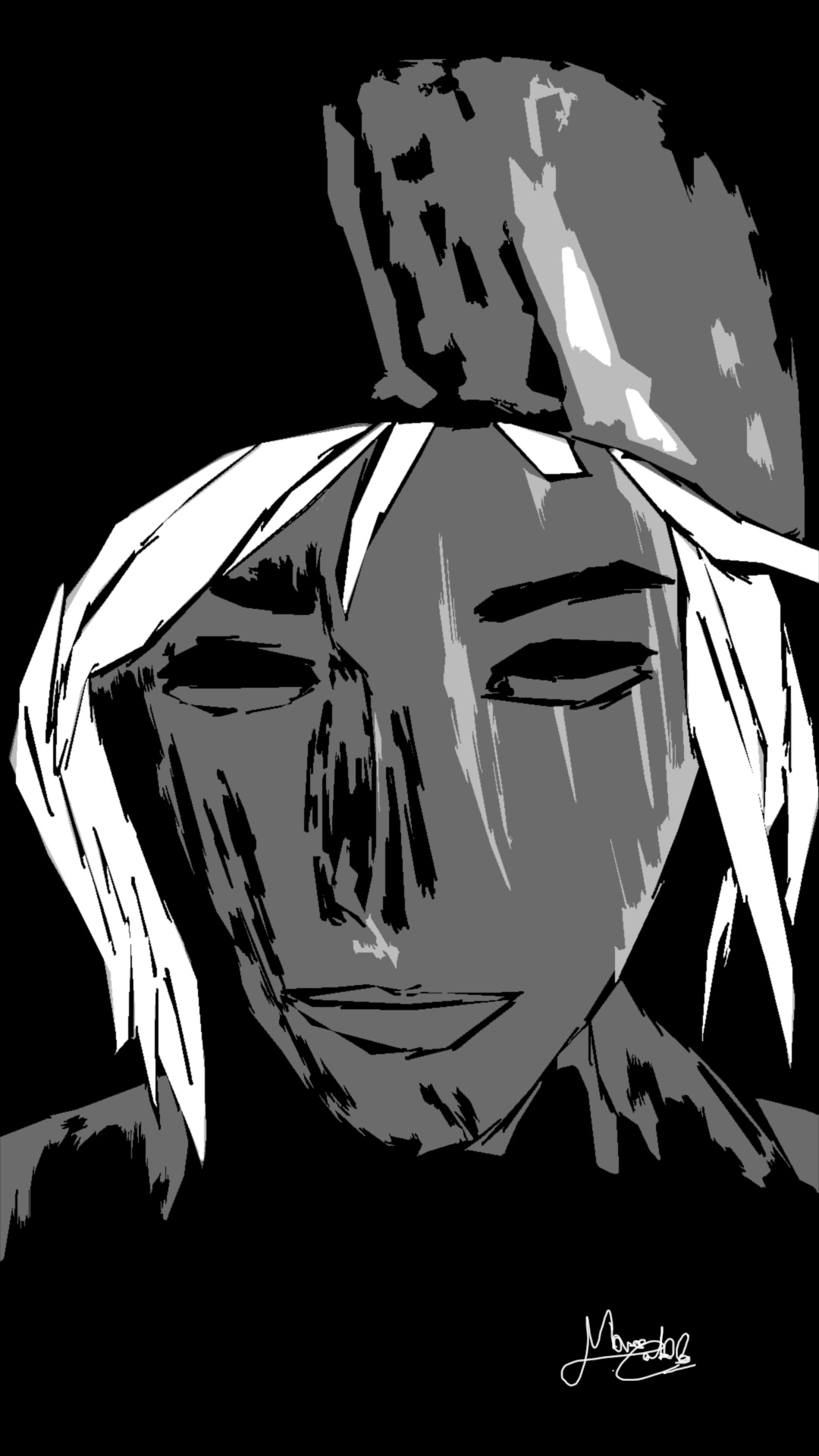 Monochrome illustration of a person with short hair HD Wallpaper