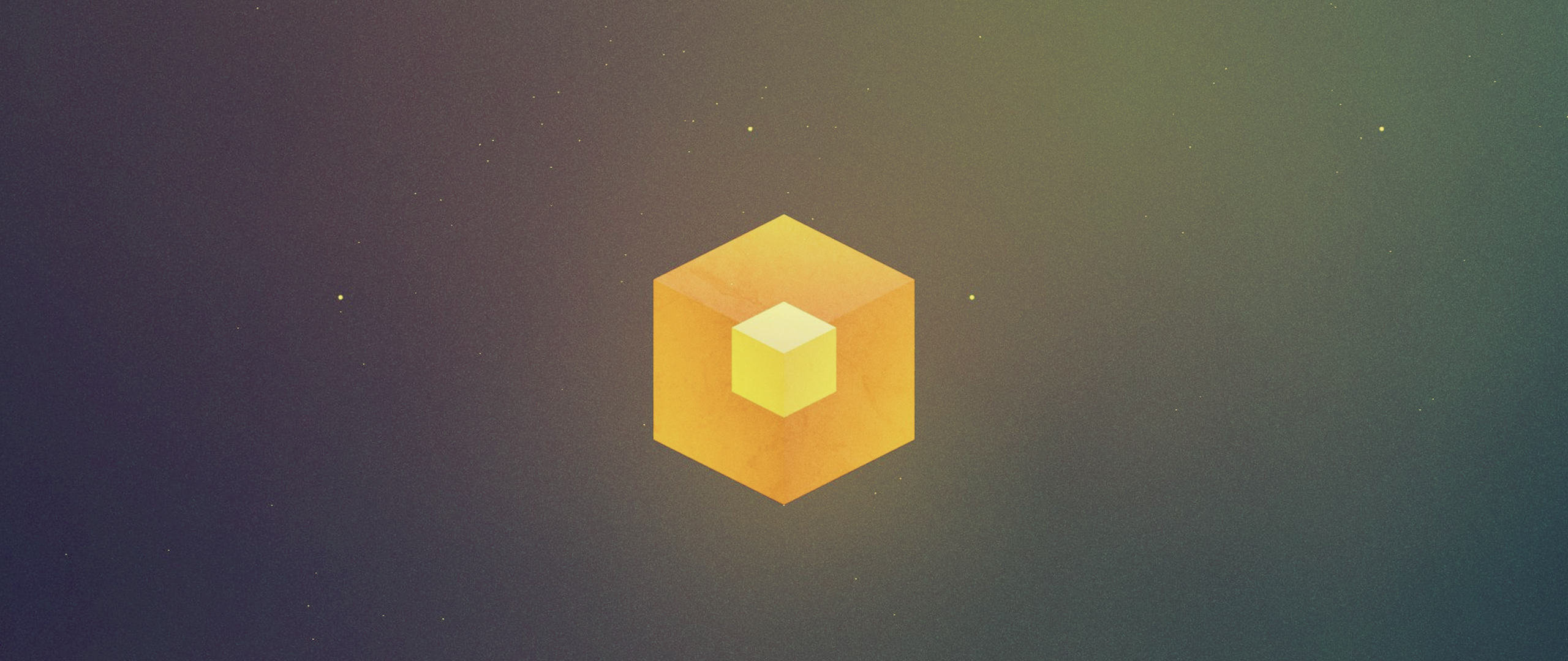 Minimalist yellow cube with inner cube and stars HD Wallpaper