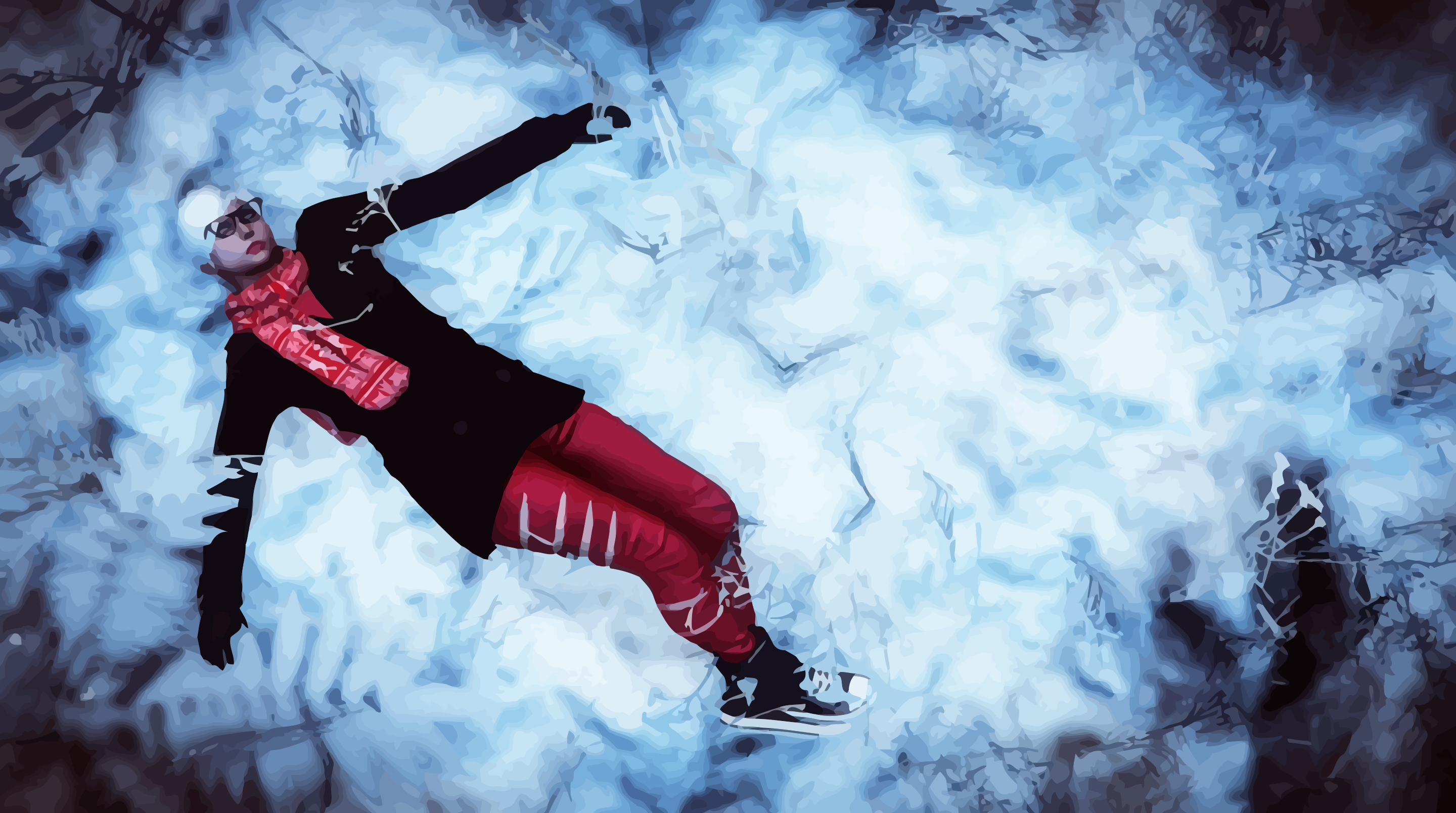Person in winter clothing lying on ice HD Wallpaper
