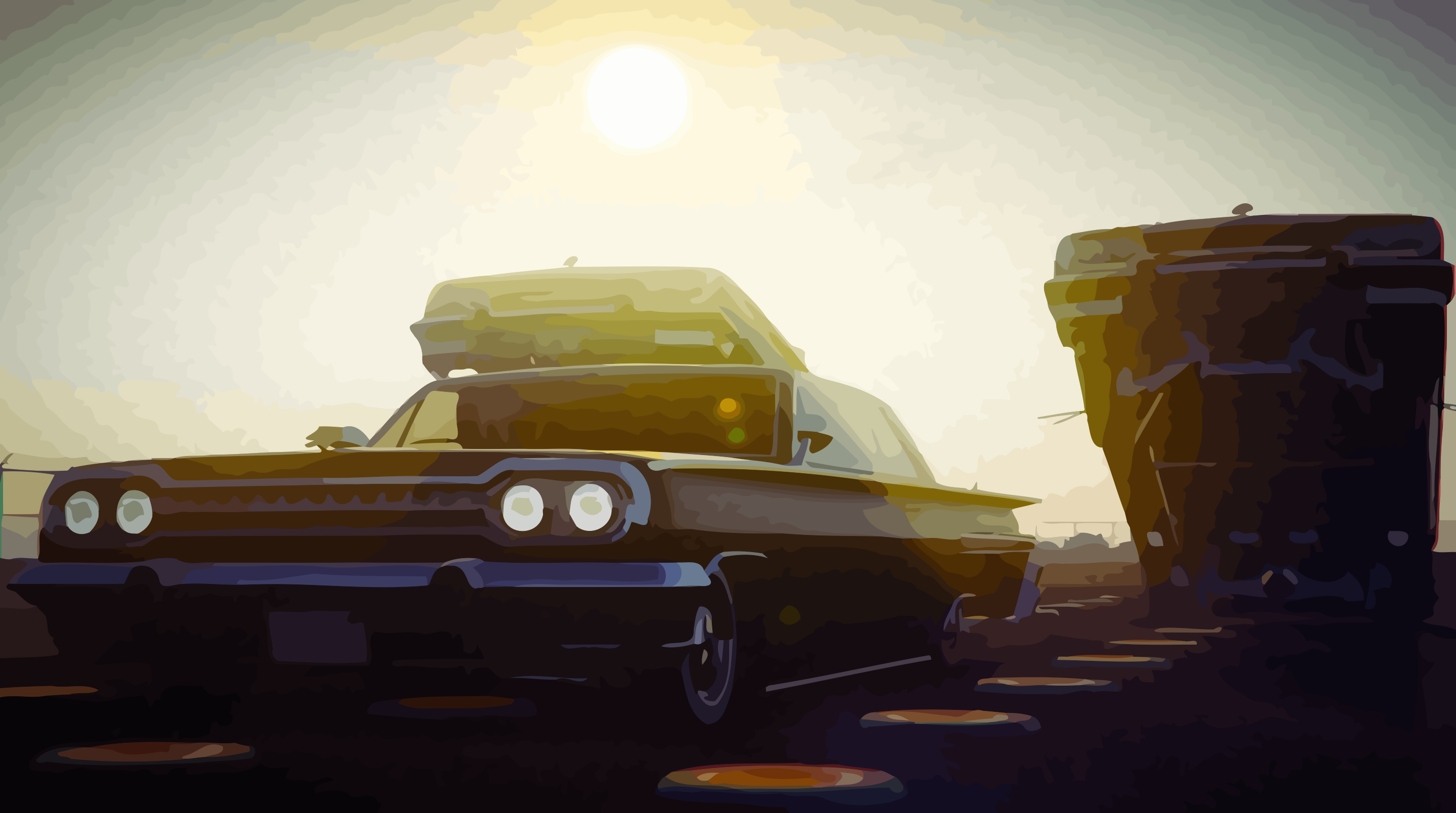 Vintage car with luggage rack at sunset HD Wallpaper