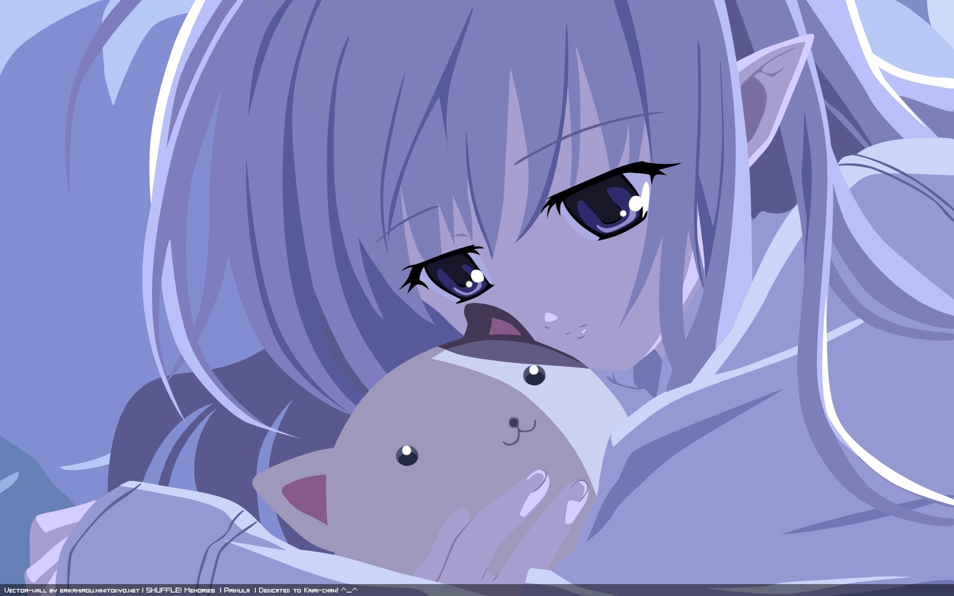 Primula from Shuffle holding a cat plush toy HD Wallpaper