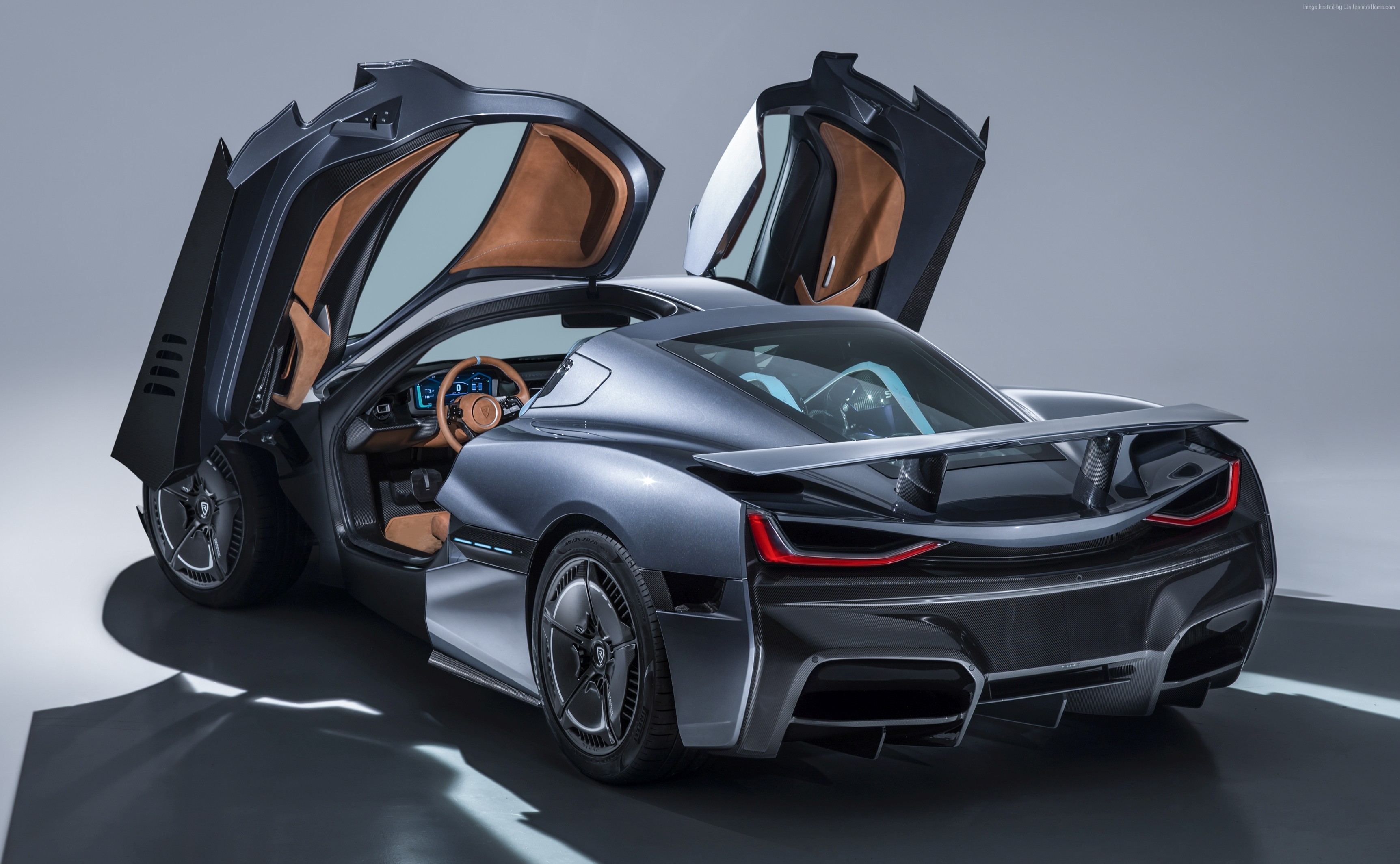 Rimac C Two electric hypercar with doors open HD Wallpaper