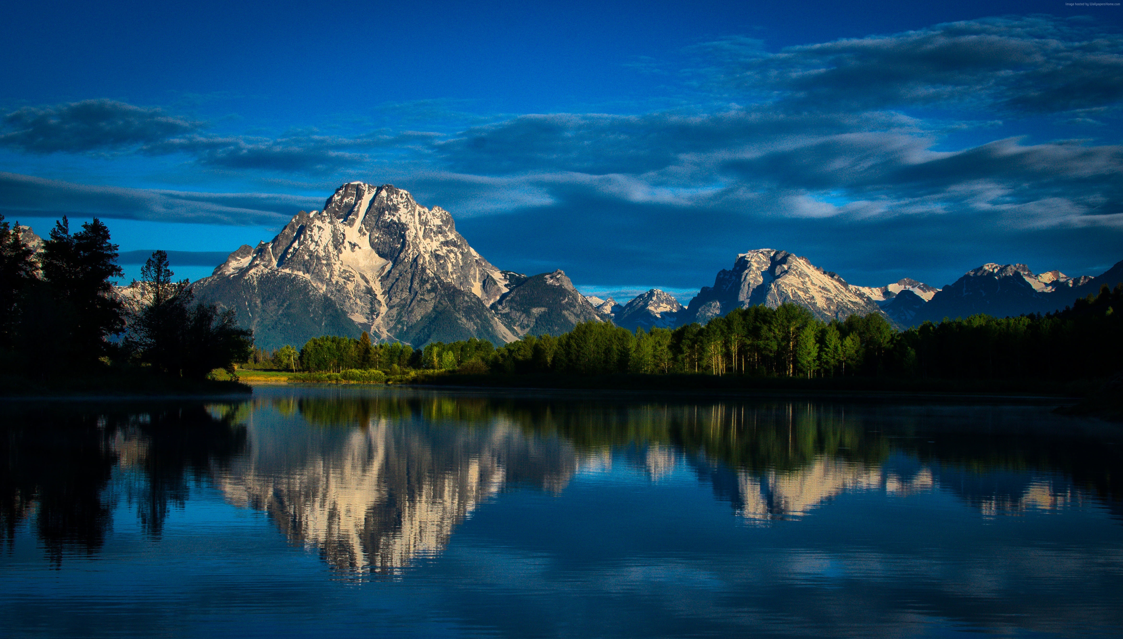 4K lake reflection of mountains and forest HD Wallpaper
