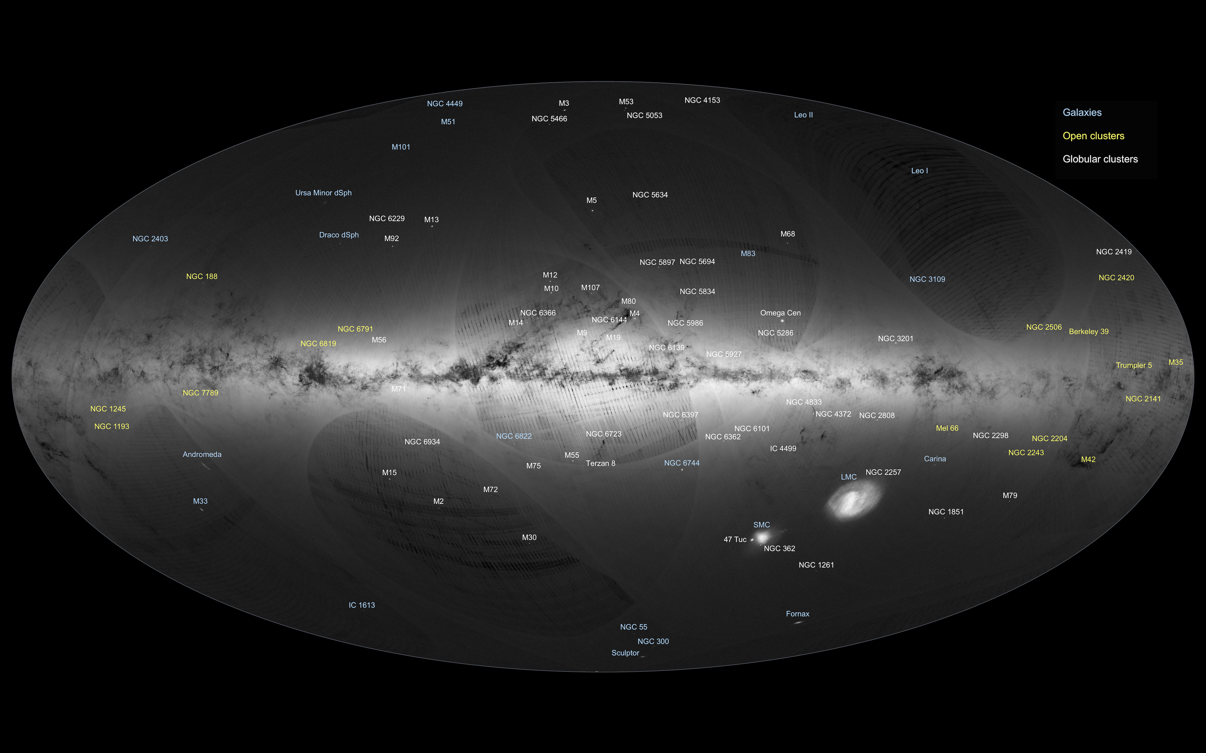 Map of the Milky Way with Galaxies and Star Clusters HD Wallpaper