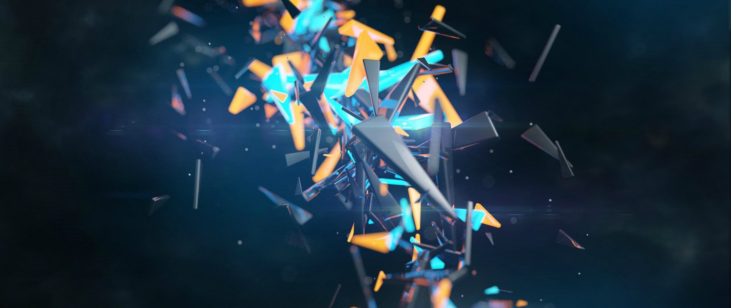 Abstract explosion of blue and orange geometric shapes HD Wallpaper