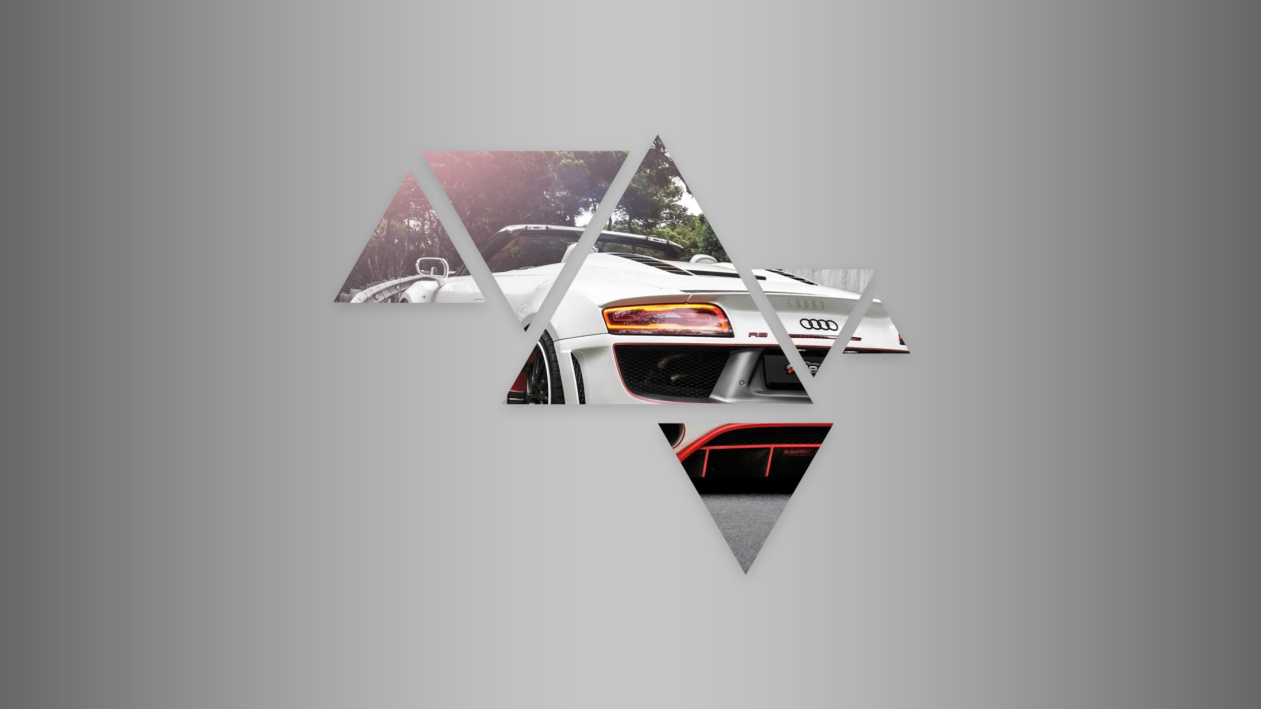 White Audi R8 sports car with abstract triangles HD Wallpaper