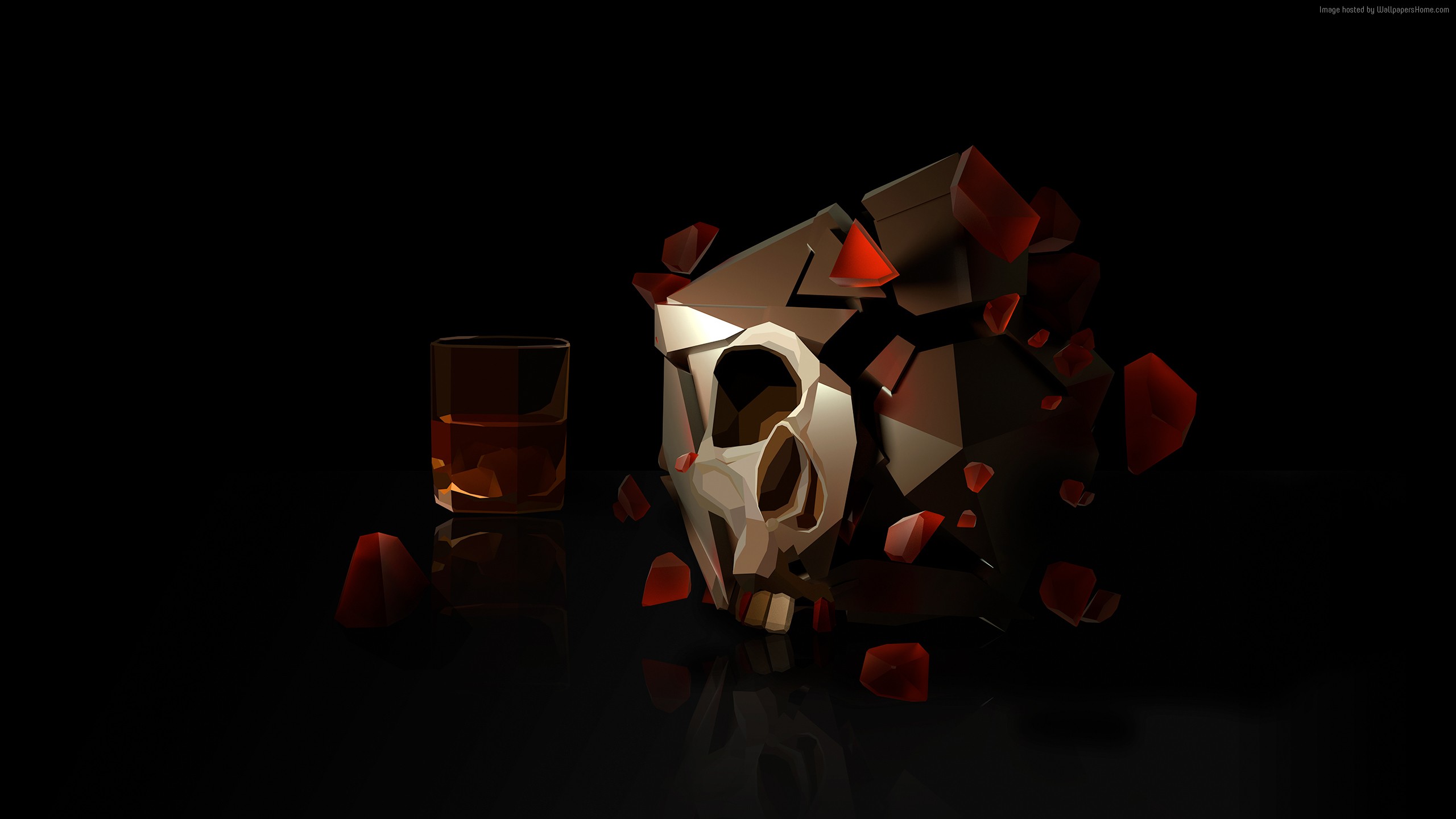 3D abstract skull and glass of whiskey HD Wallpaper